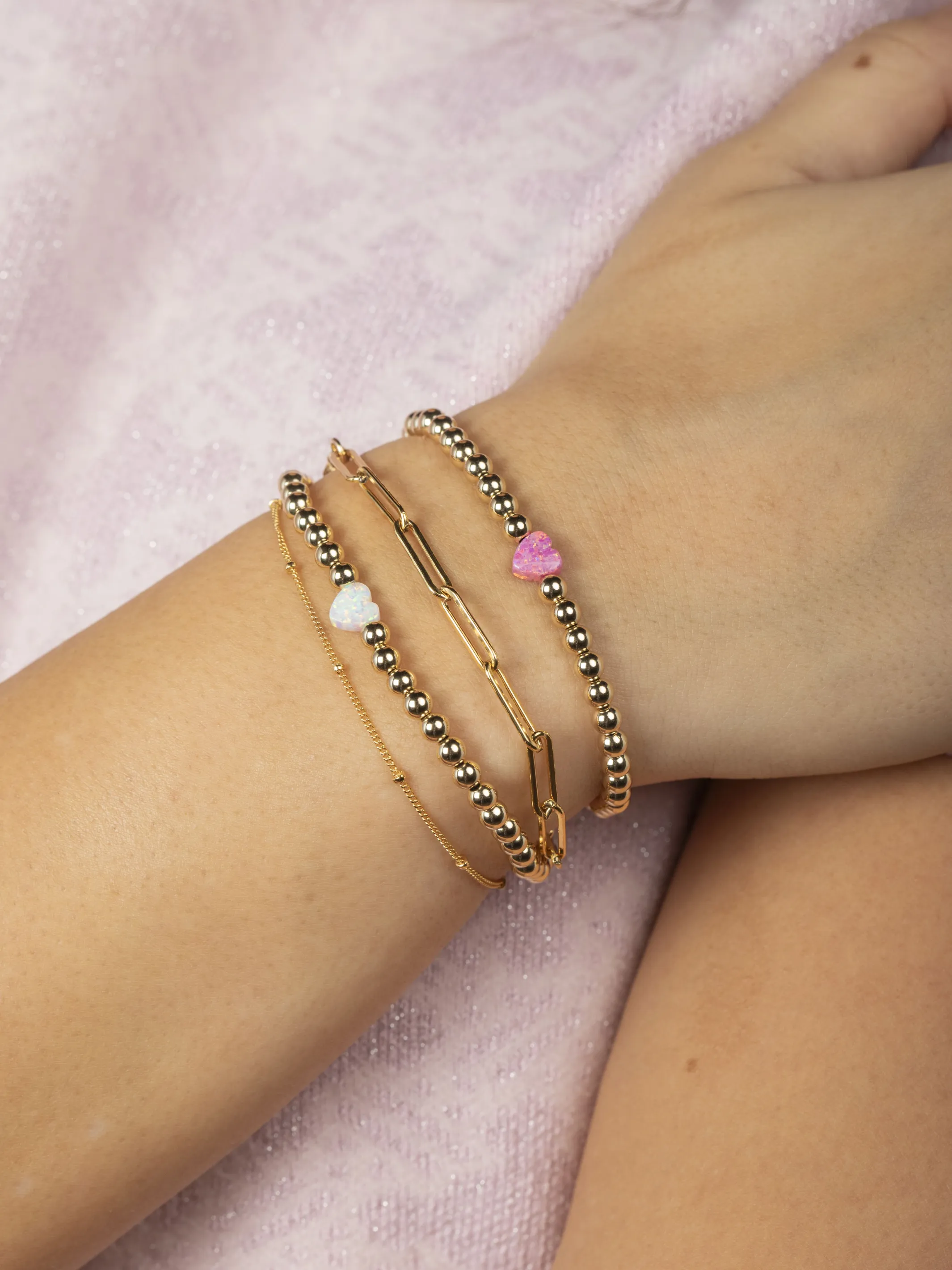 Opal Heart Stretch Bracelet - Pink