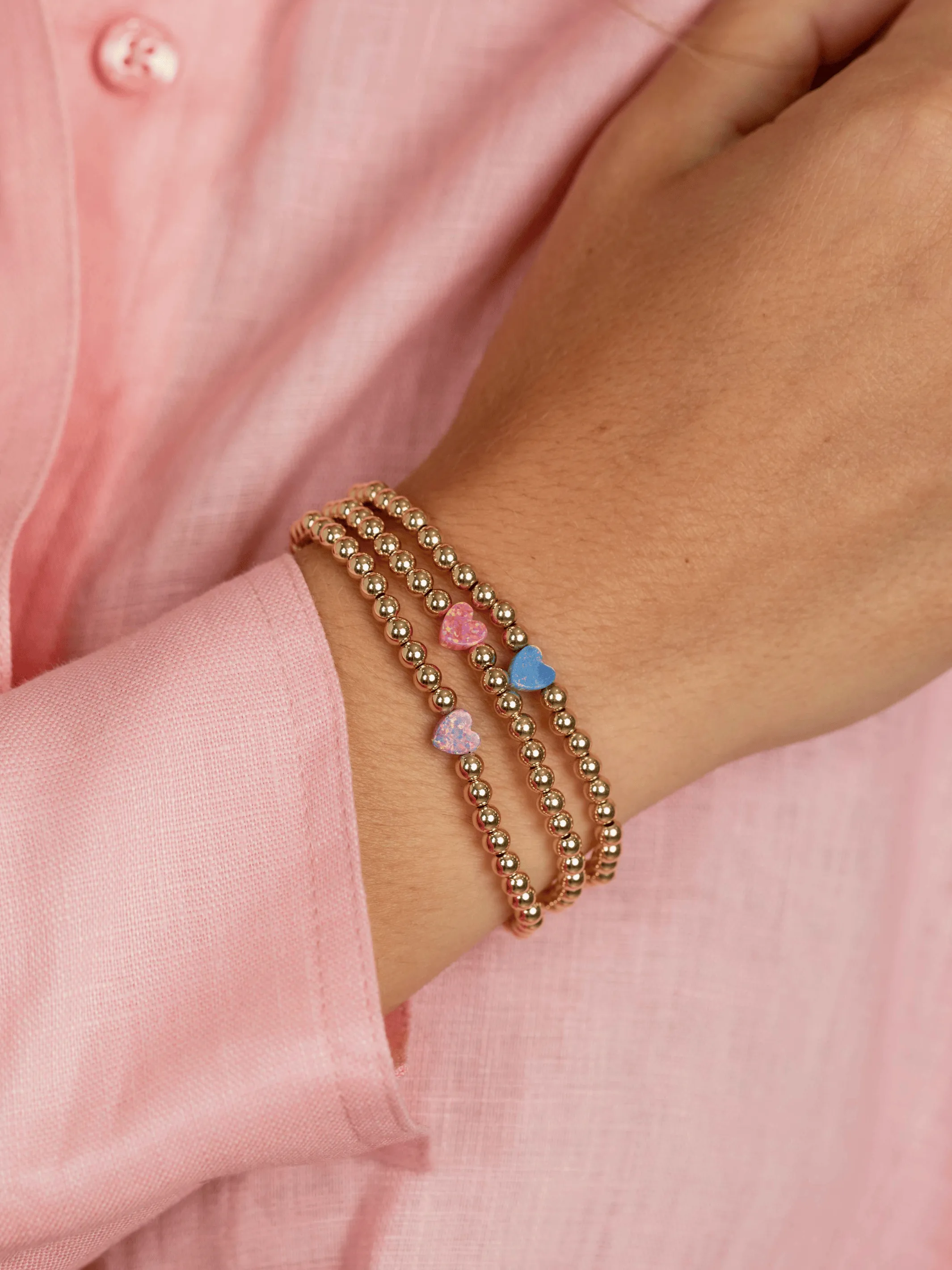Opal Heart Stretch Bracelet - Pink