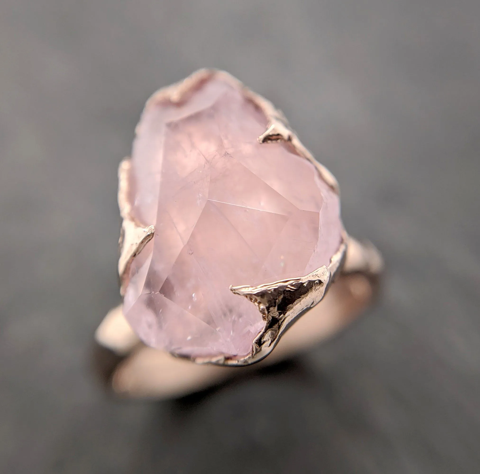 partially faceted morganite 14k rose gold solitaire pink gemstone ring statement ring gemstone jewelry byangeline 2095 Alternative Engagement