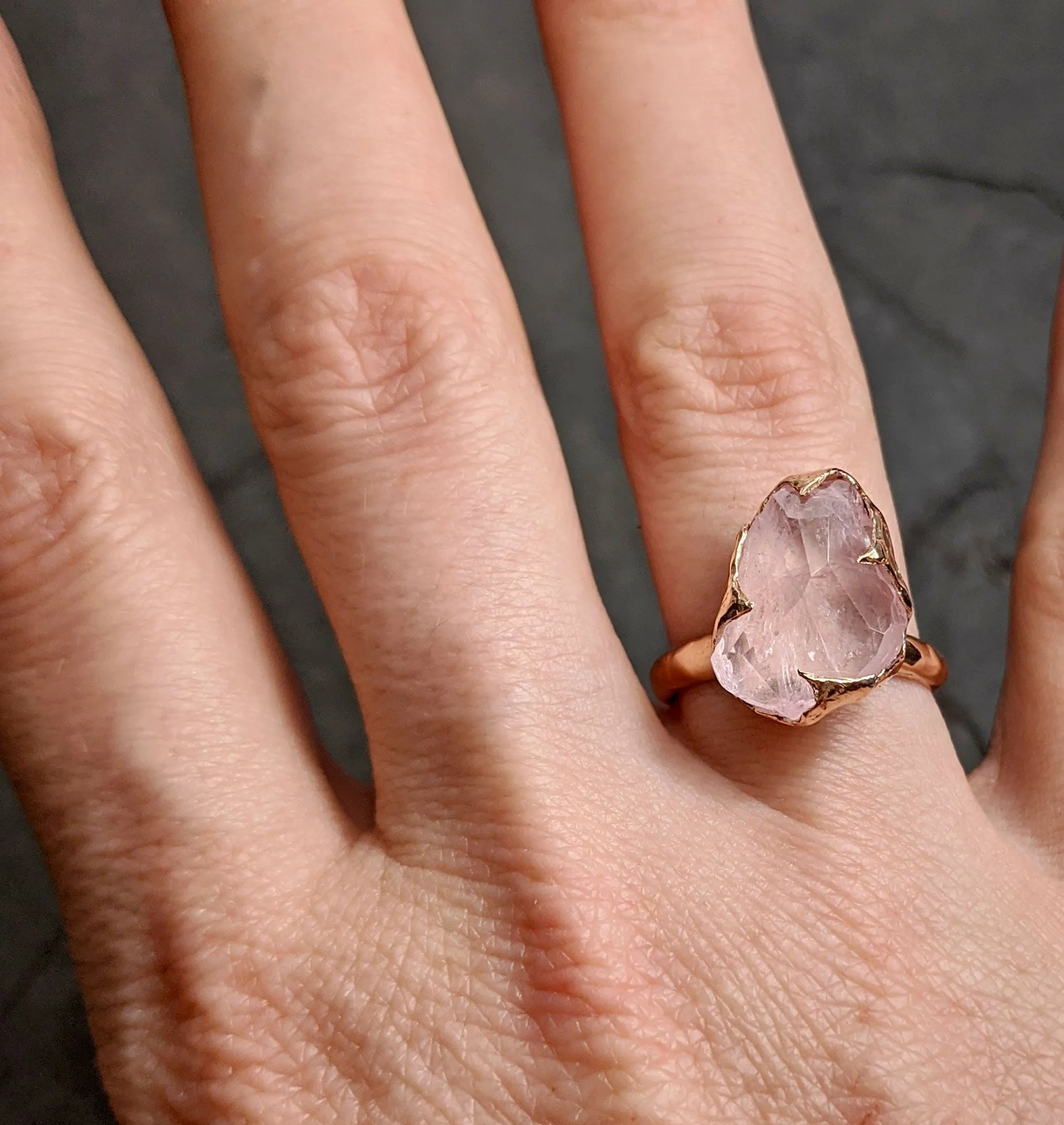 partially faceted morganite 14k rose gold solitaire pink gemstone ring statement ring gemstone jewelry byangeline 2095 Alternative Engagement