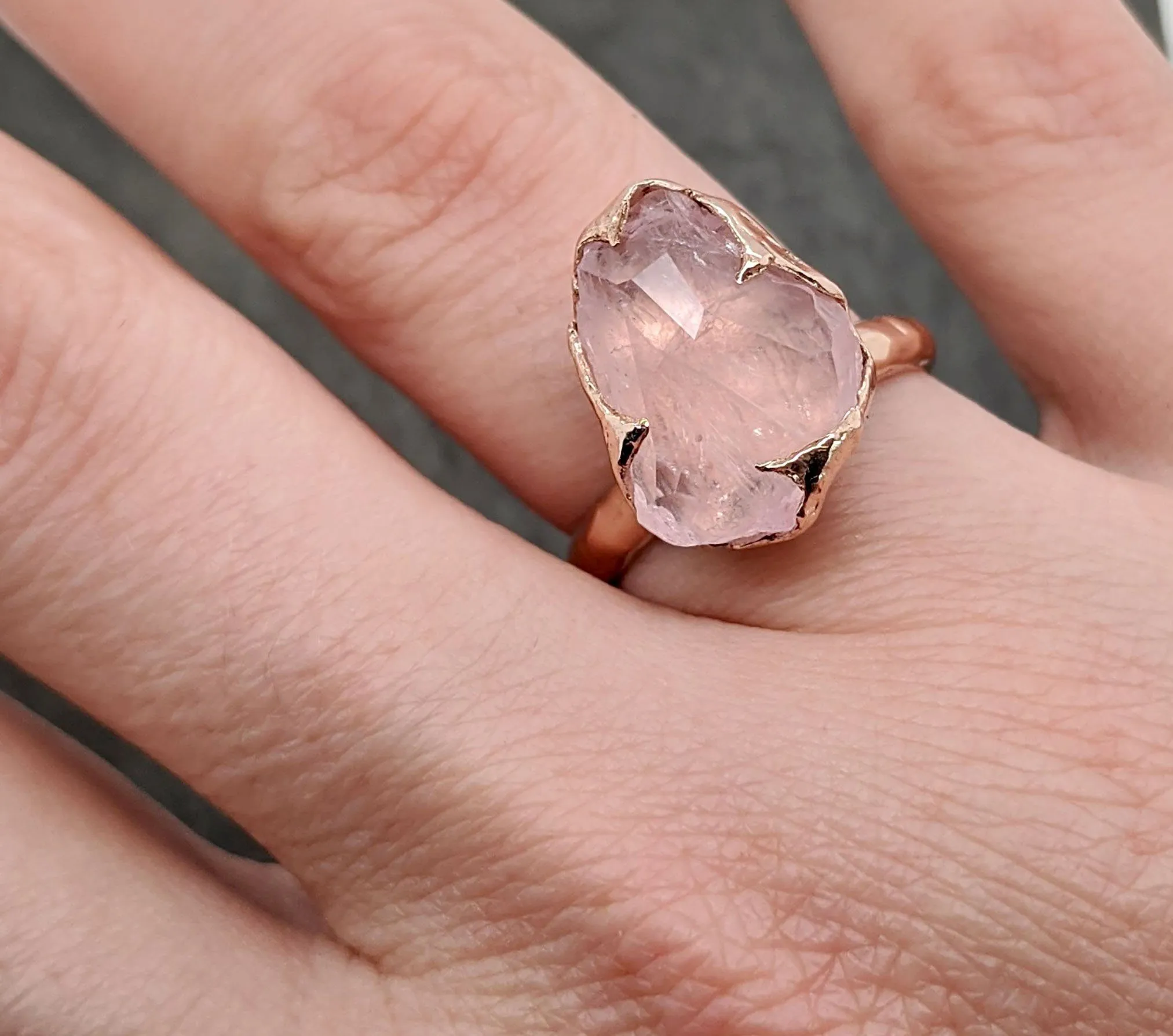 partially faceted morganite 14k rose gold solitaire pink gemstone ring statement ring gemstone jewelry byangeline 2095 Alternative Engagement