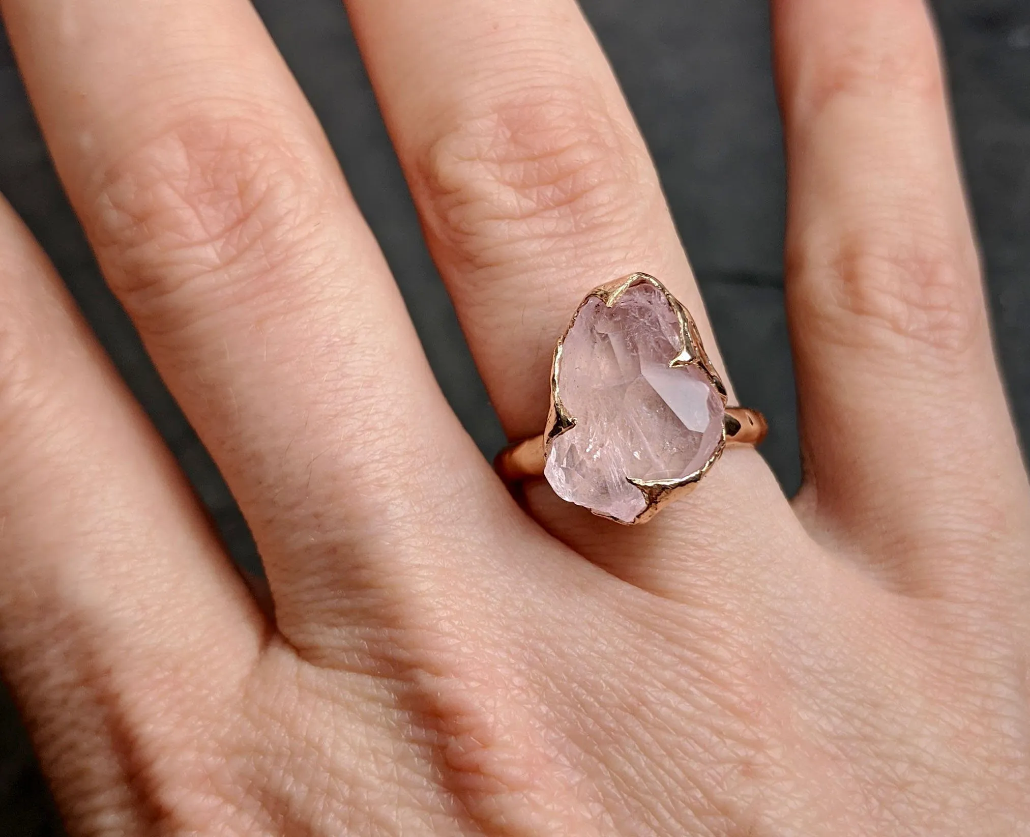 partially faceted morganite 14k rose gold solitaire pink gemstone ring statement ring gemstone jewelry byangeline 2095 Alternative Engagement