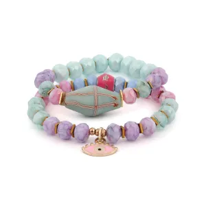 Pastel Colors Beaded Evil Eye Pendant Spring Bracelet Set