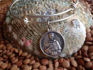 Patron Saint Of Cancer Saint Peregrine with Prayer on Back Silver Charm Bracelet Adjustable Expandable bangle