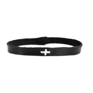 Pave Diamond Cross Leather Bracelet