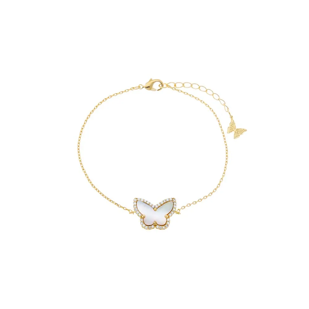 Pave Outline Colored Stone Butterfly Bracelet