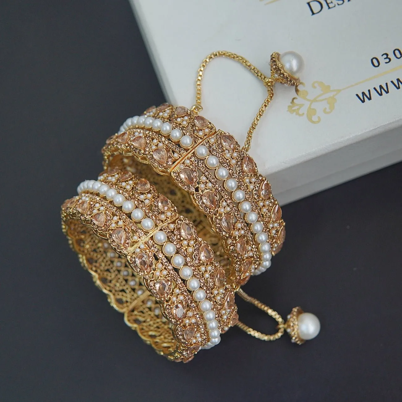 Pearl & Zircons Openable Kangan Pair