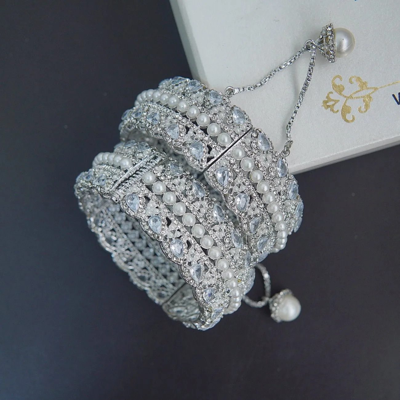 Pearl & Zircons Openable Kangan Pair