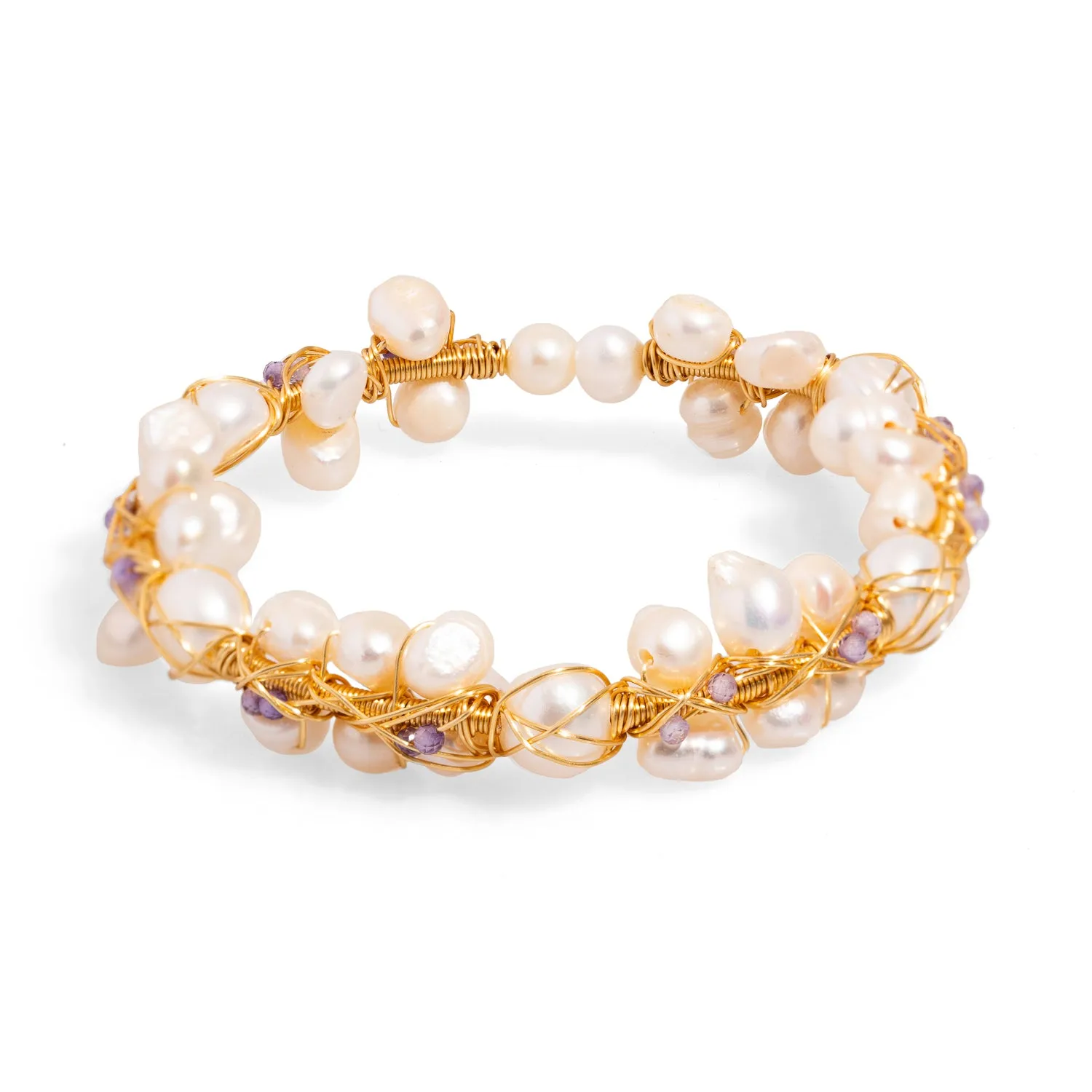 Pearl Beads & Gold Elegant Wedding Cuff Bracelet