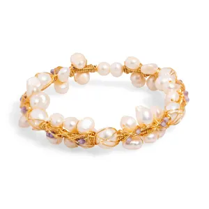 Pearl Beads & Gold Elegant Wedding Cuff Bracelet