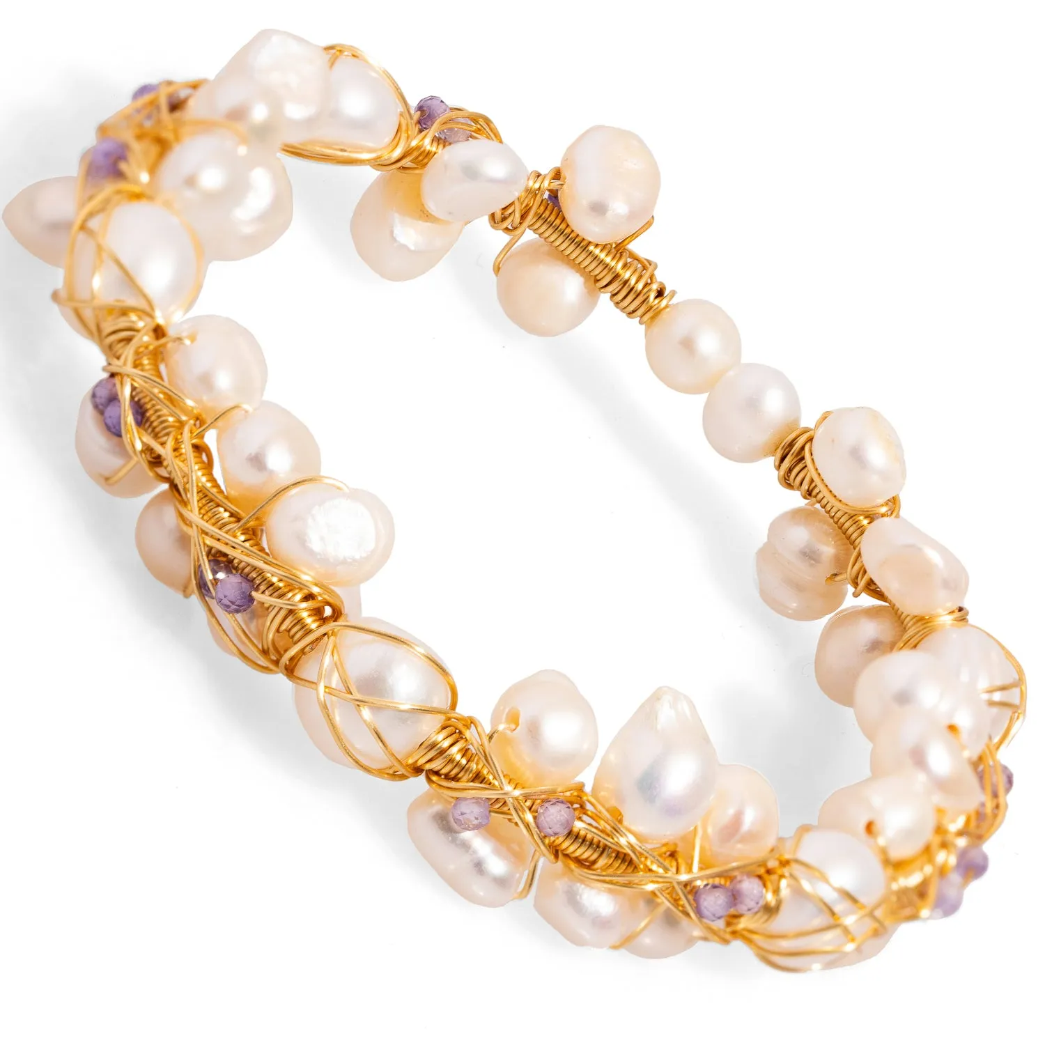 Pearl Beads & Gold Elegant Wedding Cuff Bracelet