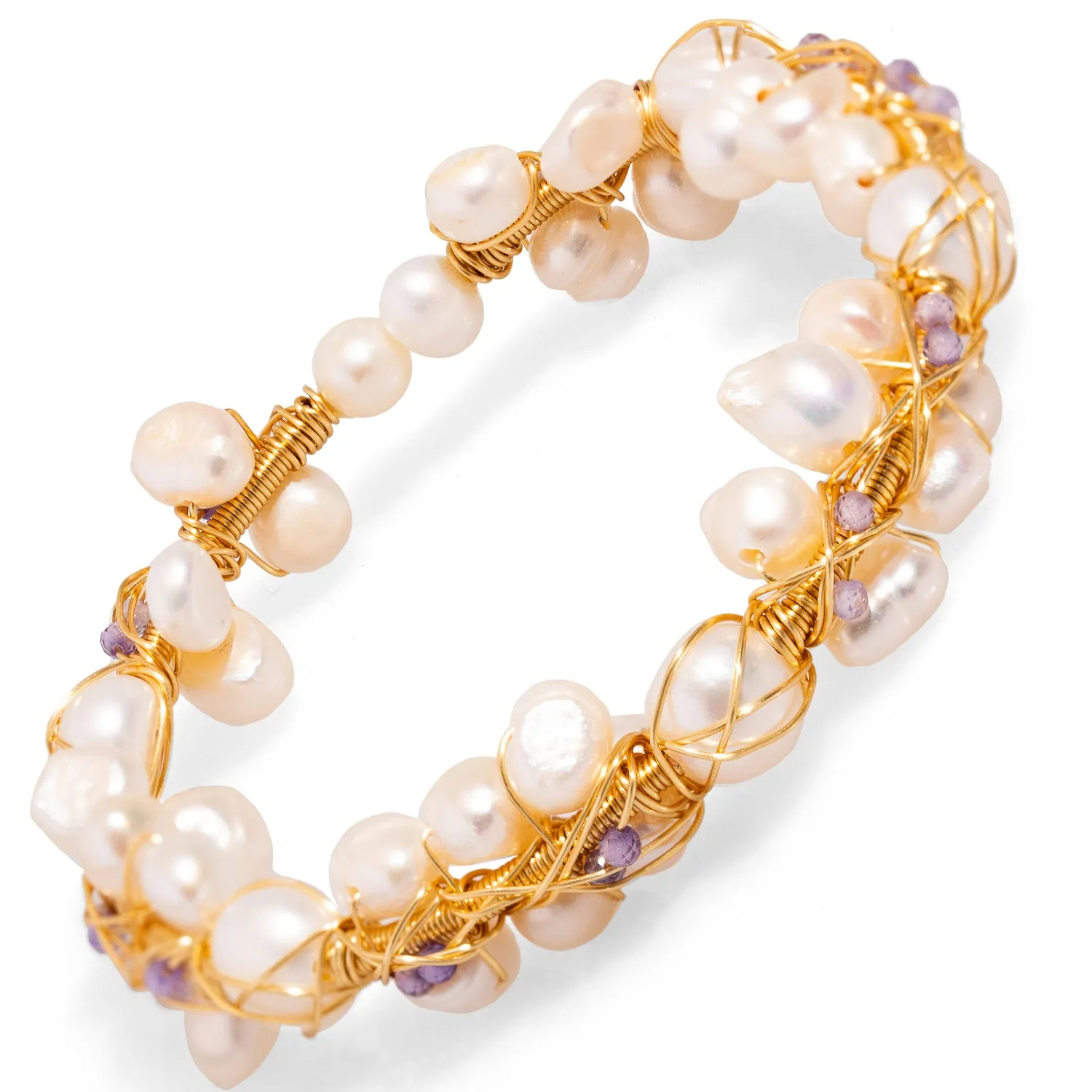 Pearl Beads & Gold Elegant Wedding Cuff Bracelet