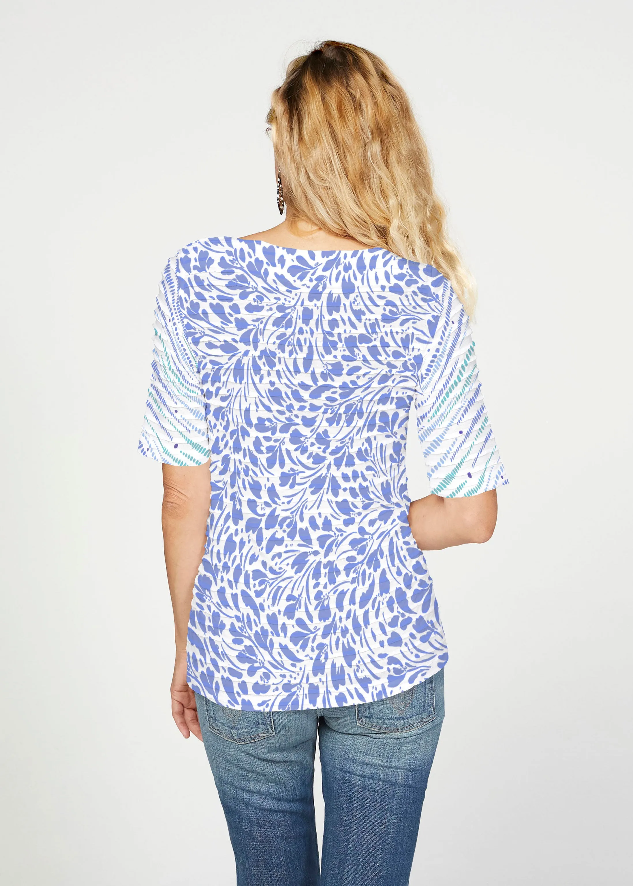 Pebble Dots (7922) ~ Banded Elbow Sleeve Boat Neck Top