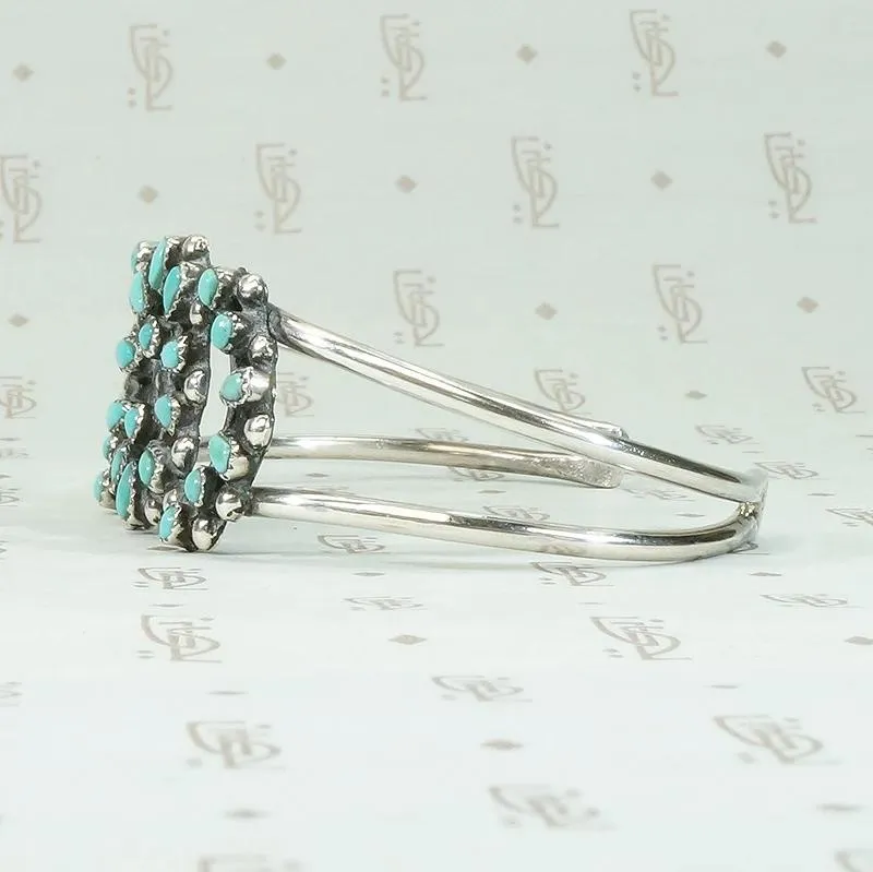 Petit Point Turquoise & Silver Cuff with Lunar Pattern