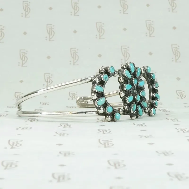 Petit Point Turquoise & Silver Cuff with Lunar Pattern