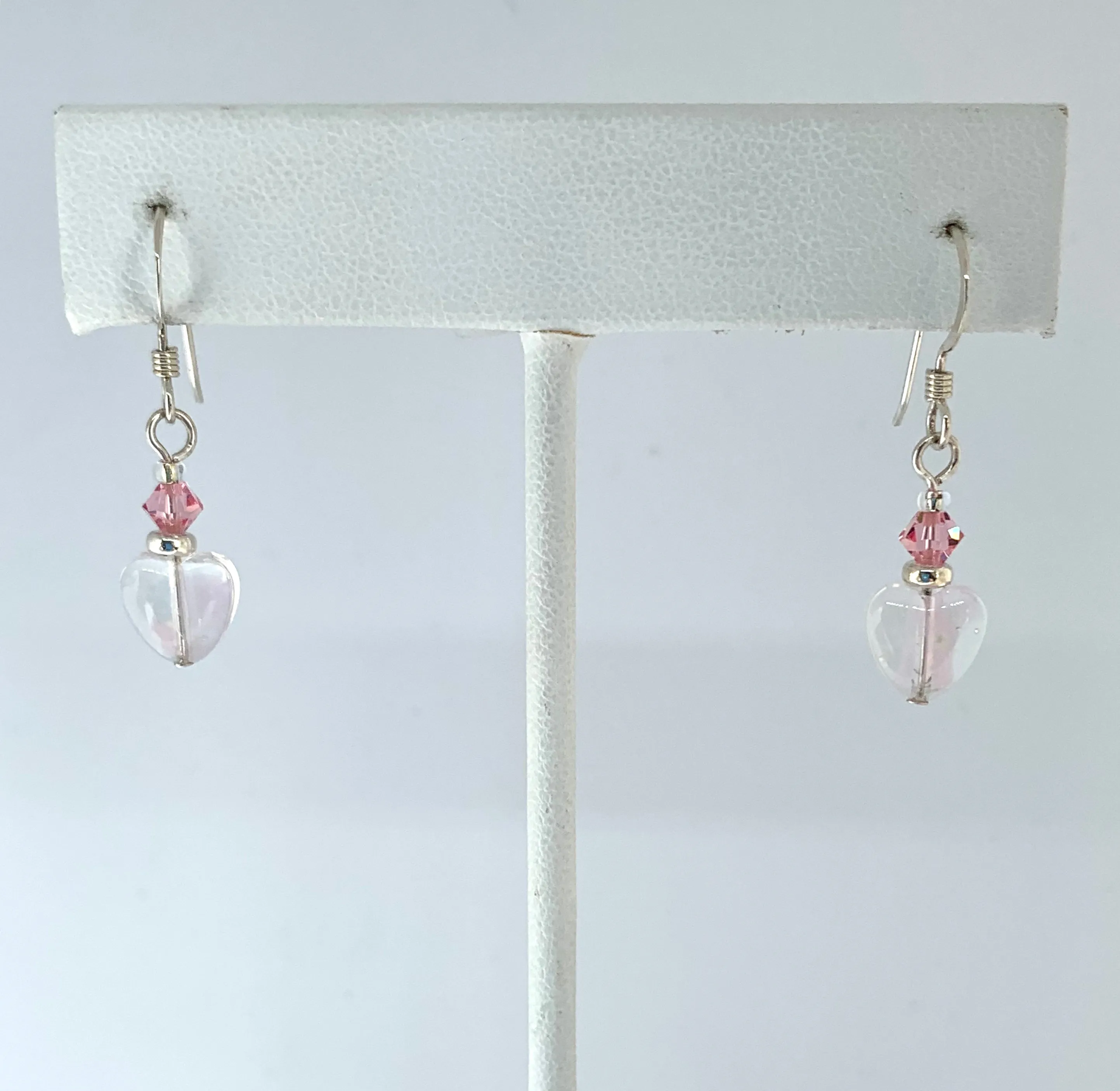 Pink and Clear Heart Earrings