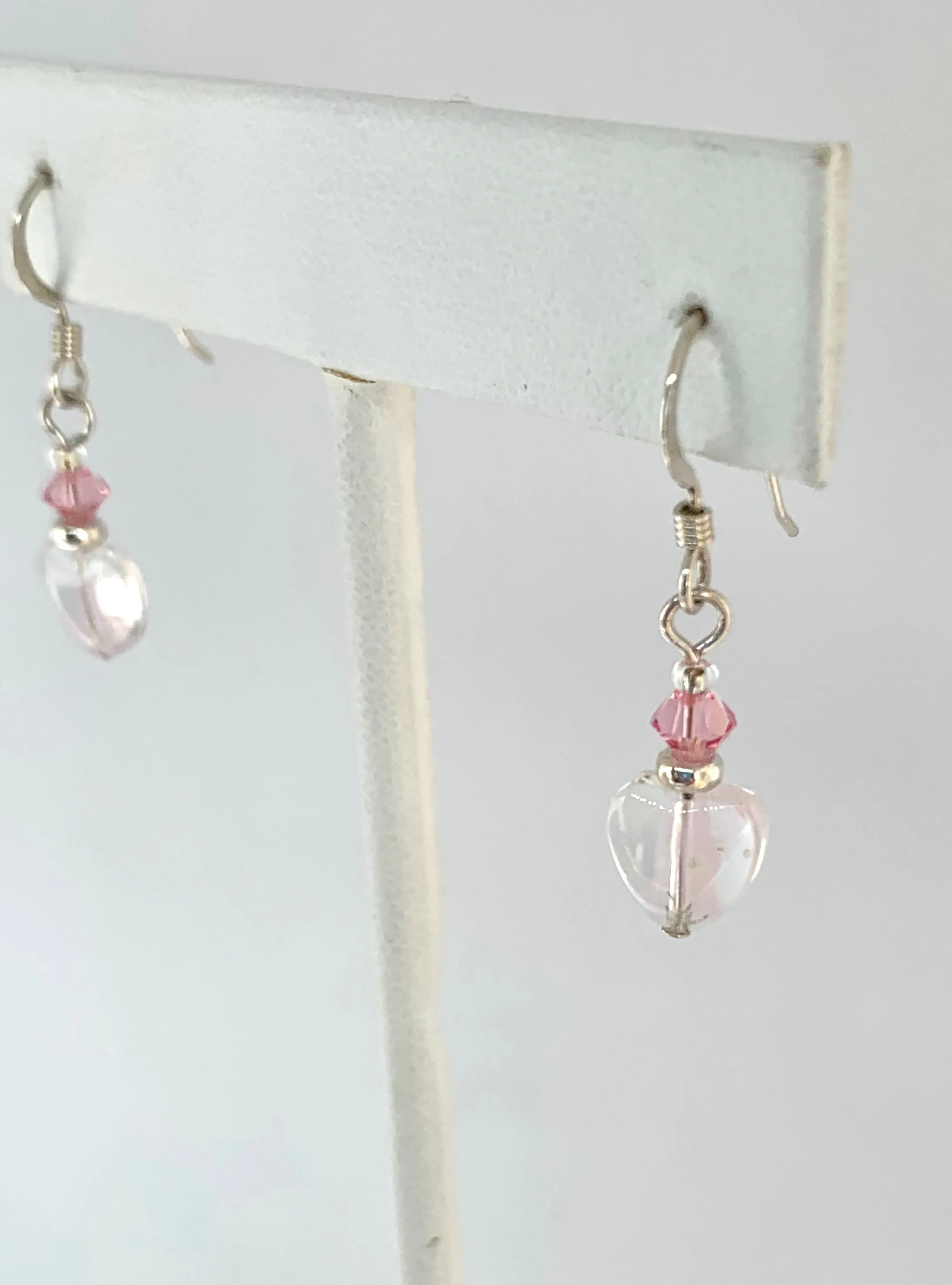 Pink and Clear Heart Earrings