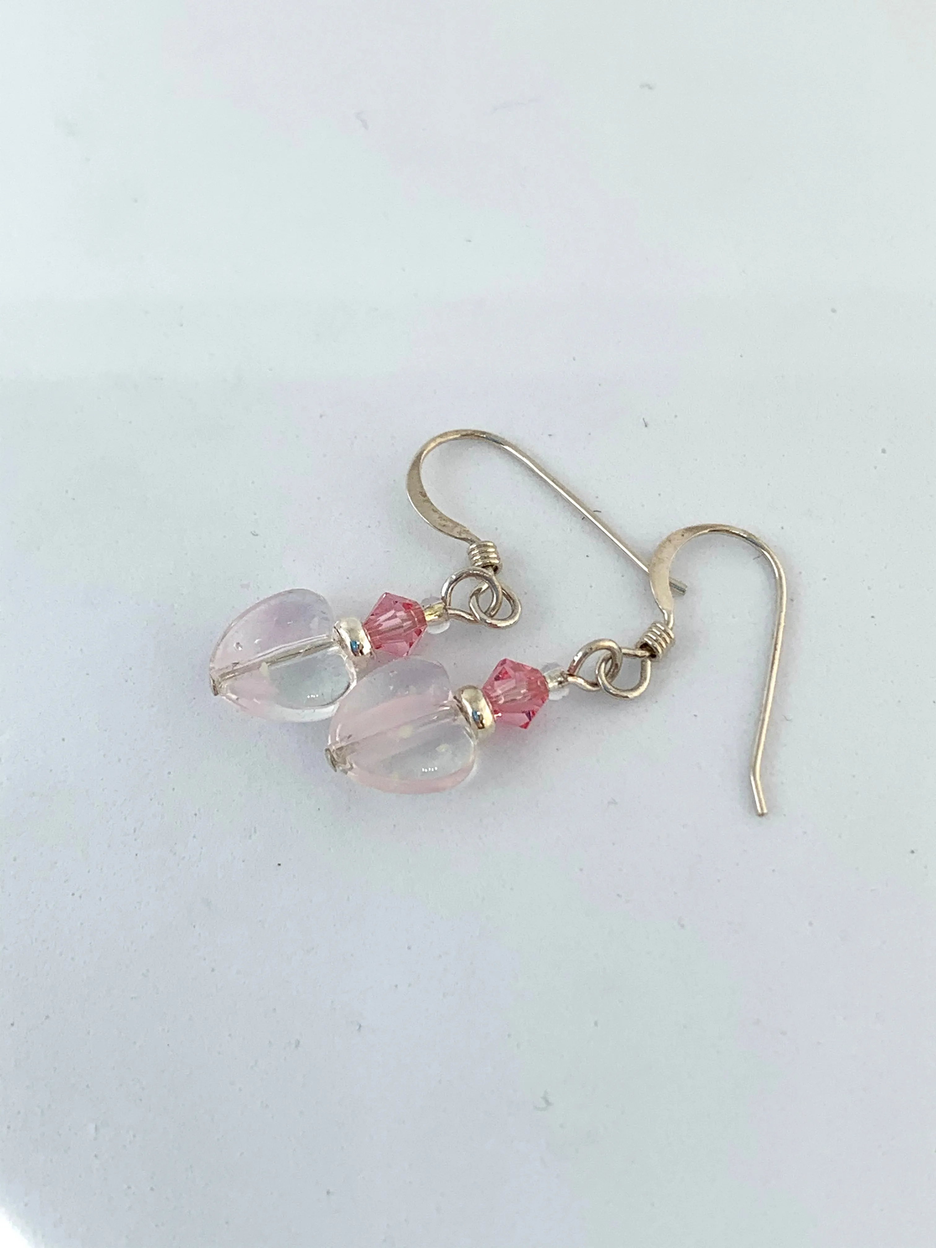 Pink and Clear Heart Earrings