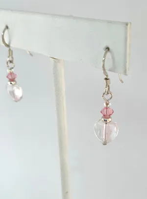 Pink and Clear Heart Earrings