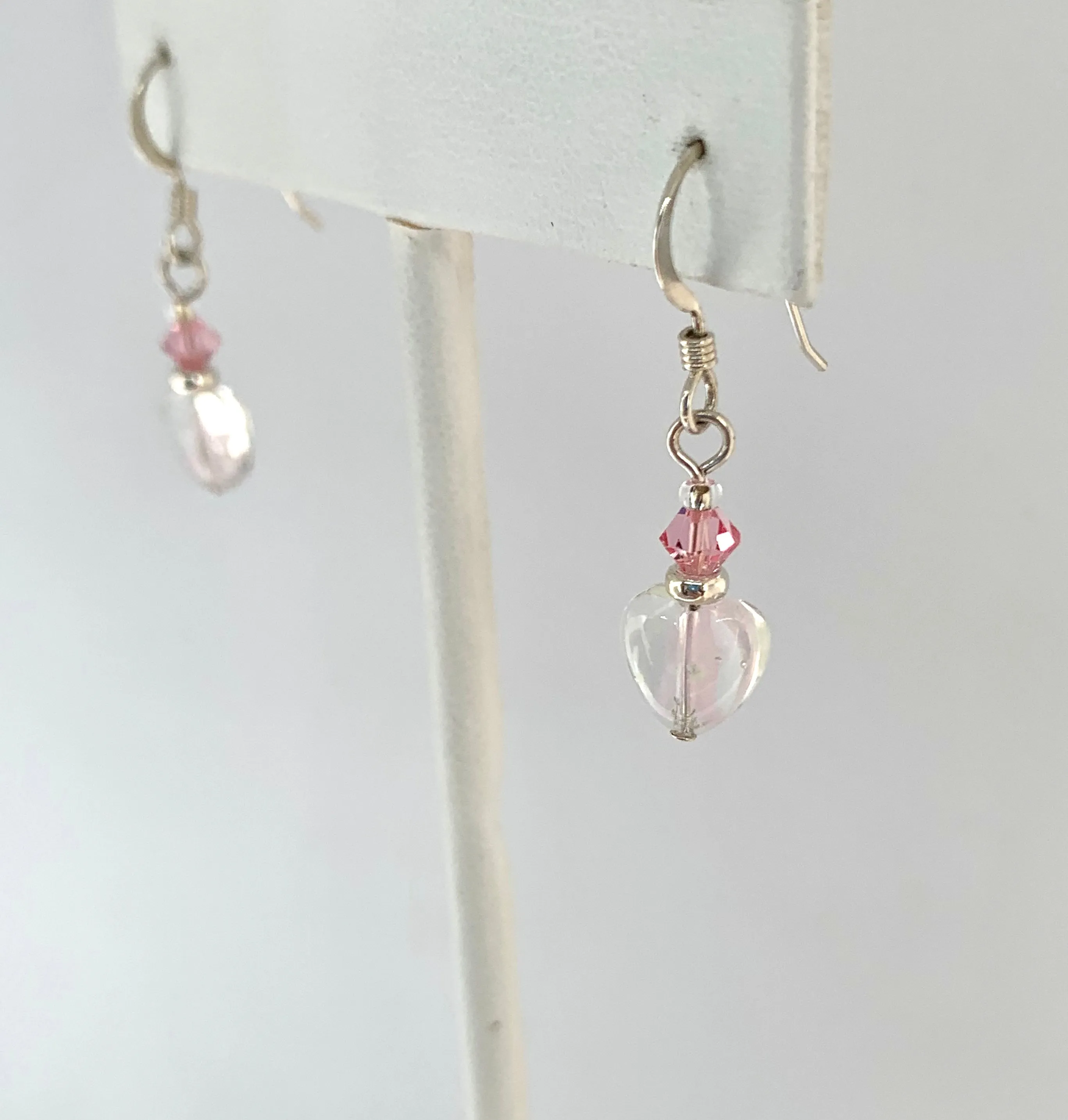 Pink and Clear Heart Earrings
