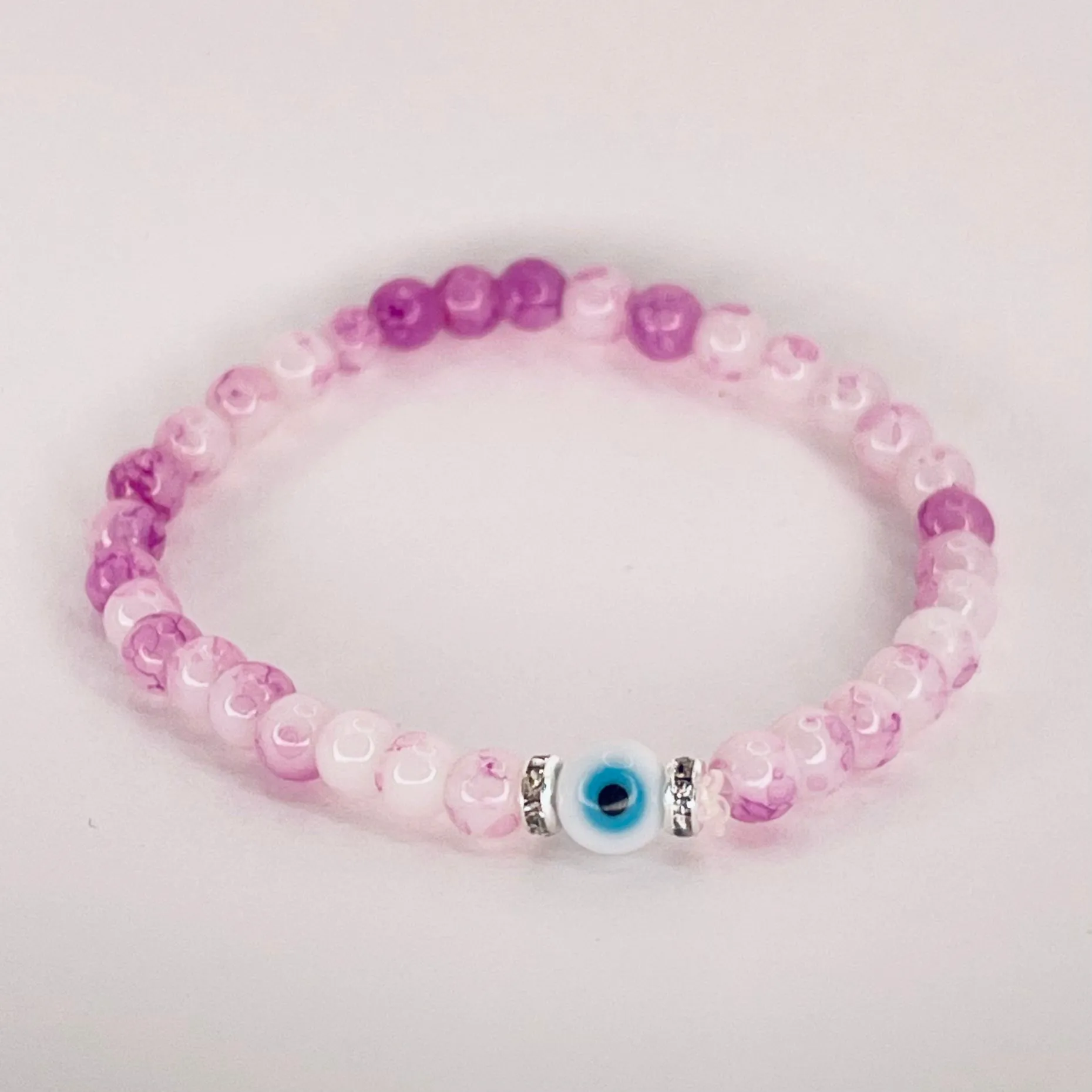 Pink Beaded Evil Eye Kids Bracelet – Playful Protection 