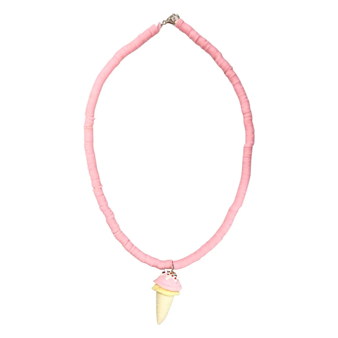 Pink Beaded Necklace with Yellow Ice Cream
