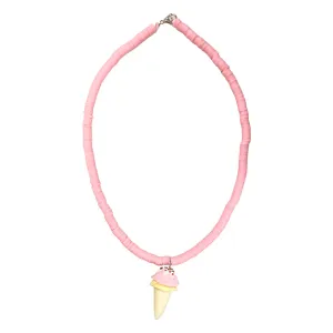 Pink Beaded Necklace with Yellow Ice Cream