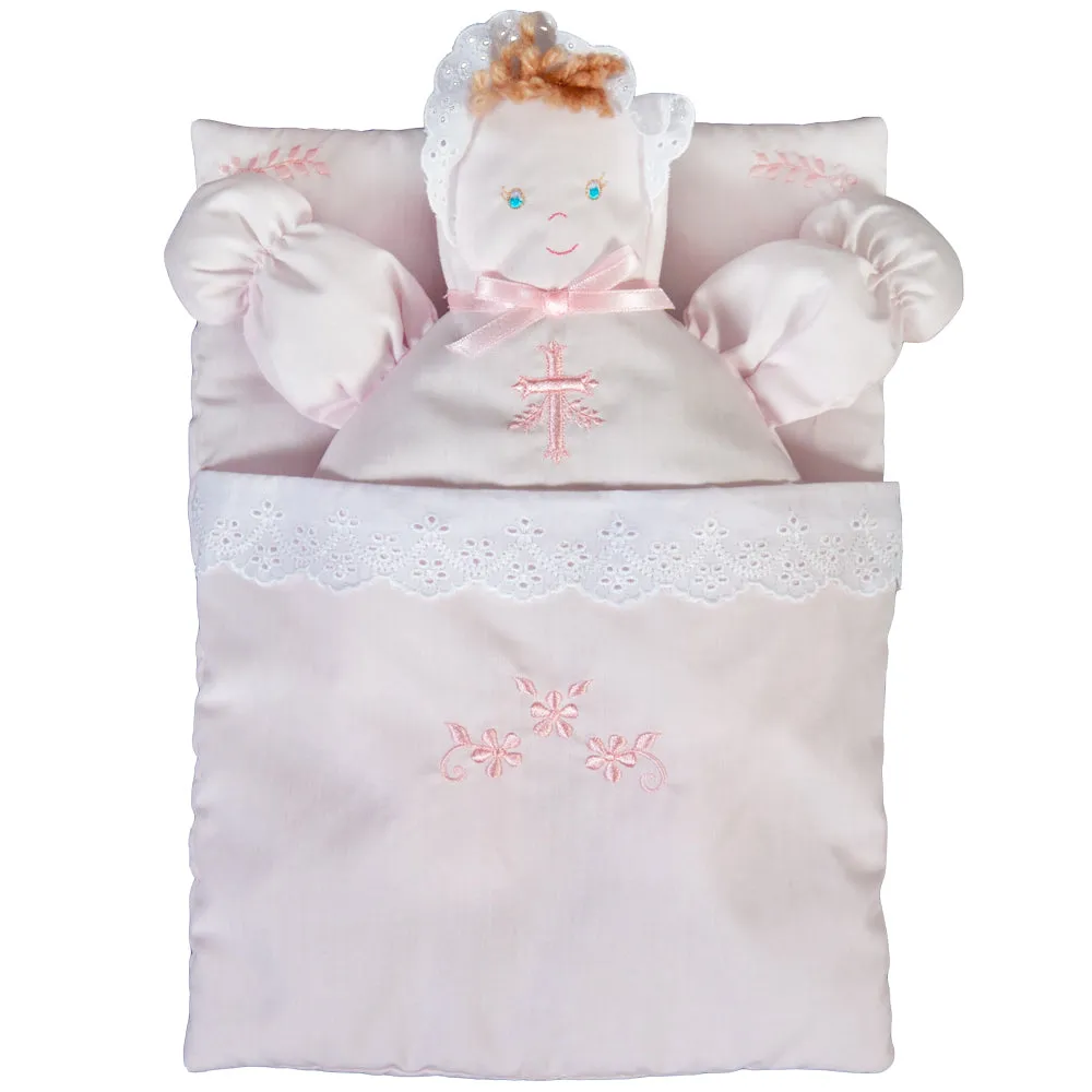 Pink Bunting Doll with Cross Design Embroidery