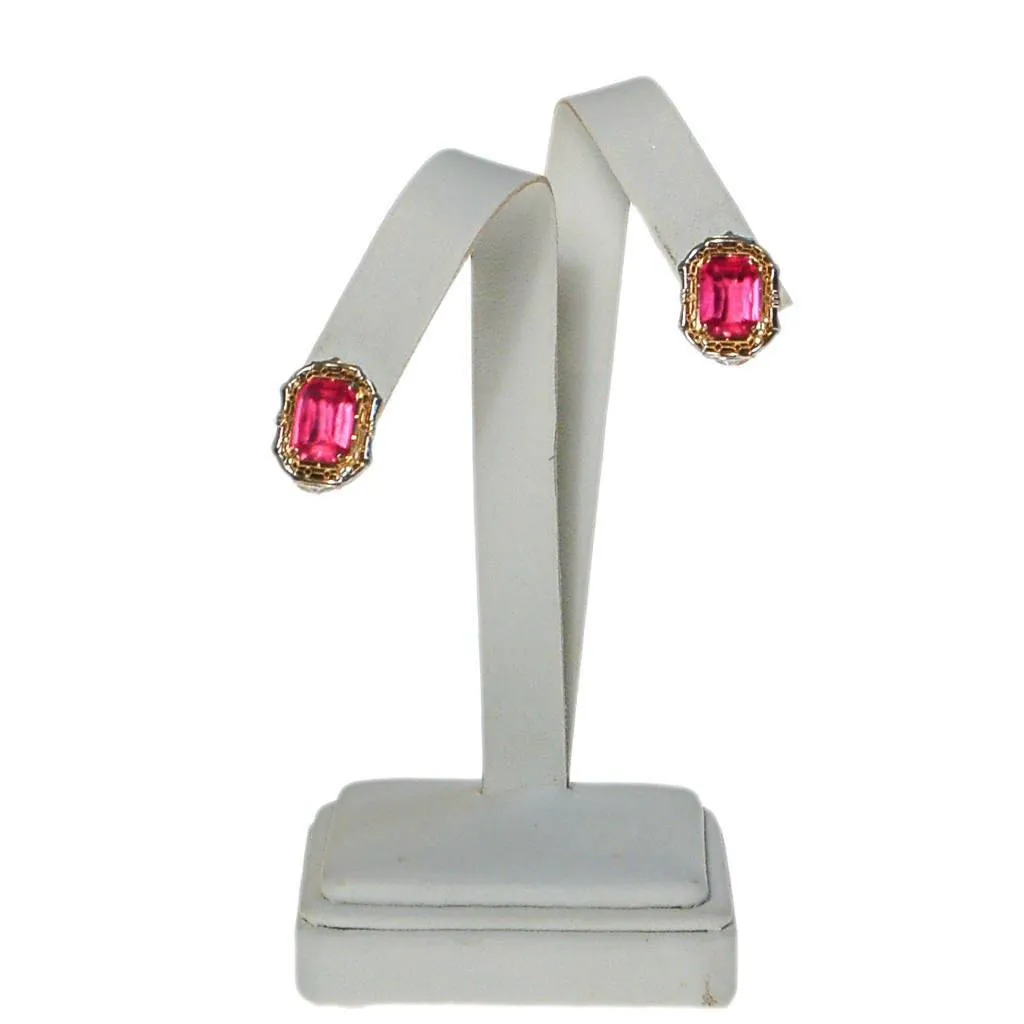 Pink Crystal, 18kt Gold, Sterling Silver Art Deco Era Earrings