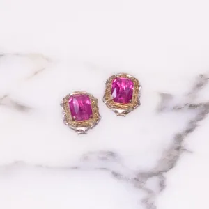 Pink Crystal, 18kt Gold, Sterling Silver Art Deco Era Earrings