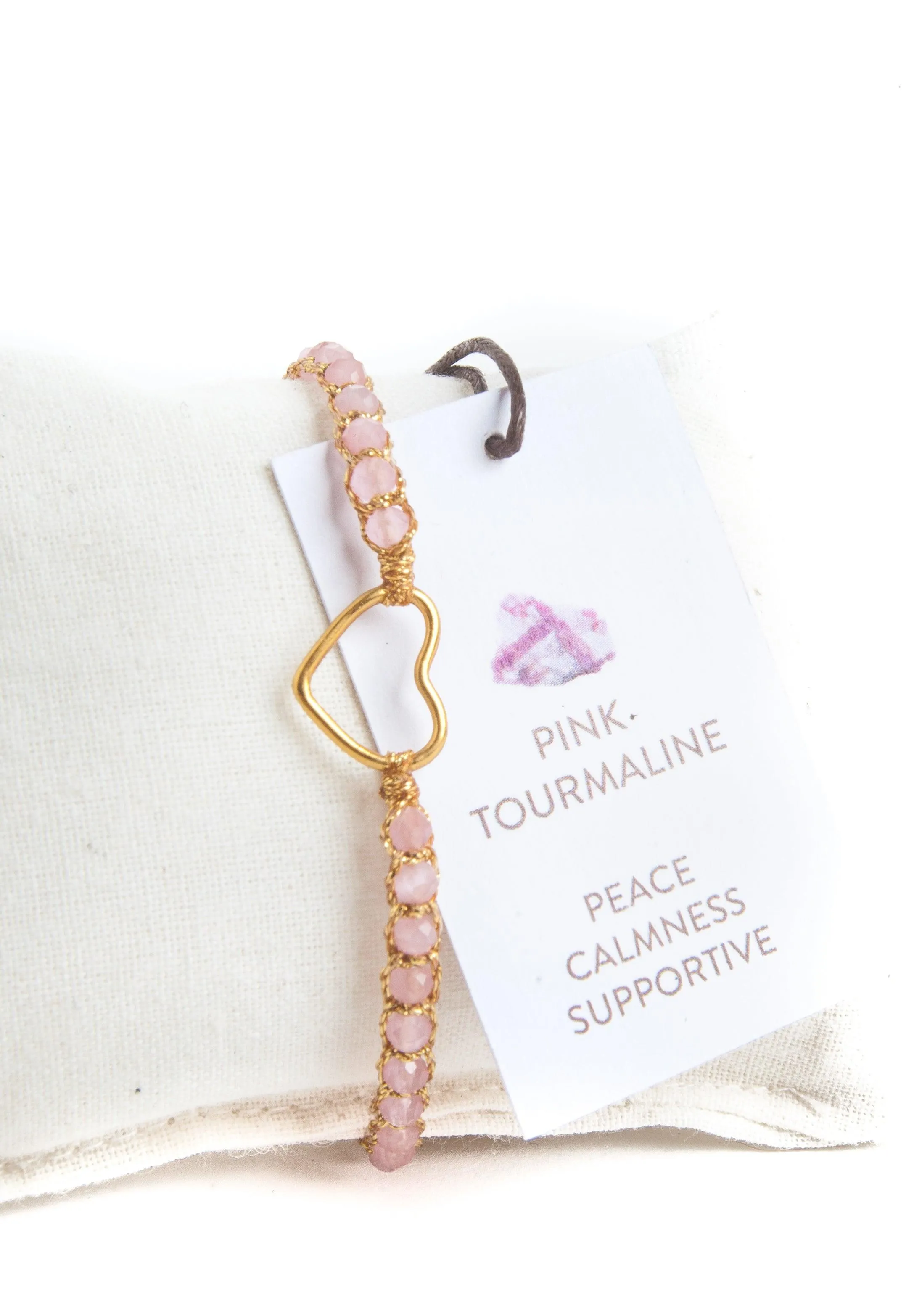 Pink Tourmaline Mozambique Heart Bracelet | Gold