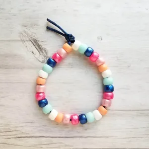 Preppy Bracelet, designer inspired, large bead bracelet, big bead bracelet pony roller bracelet crow beads faux glass chunky pink blue peach