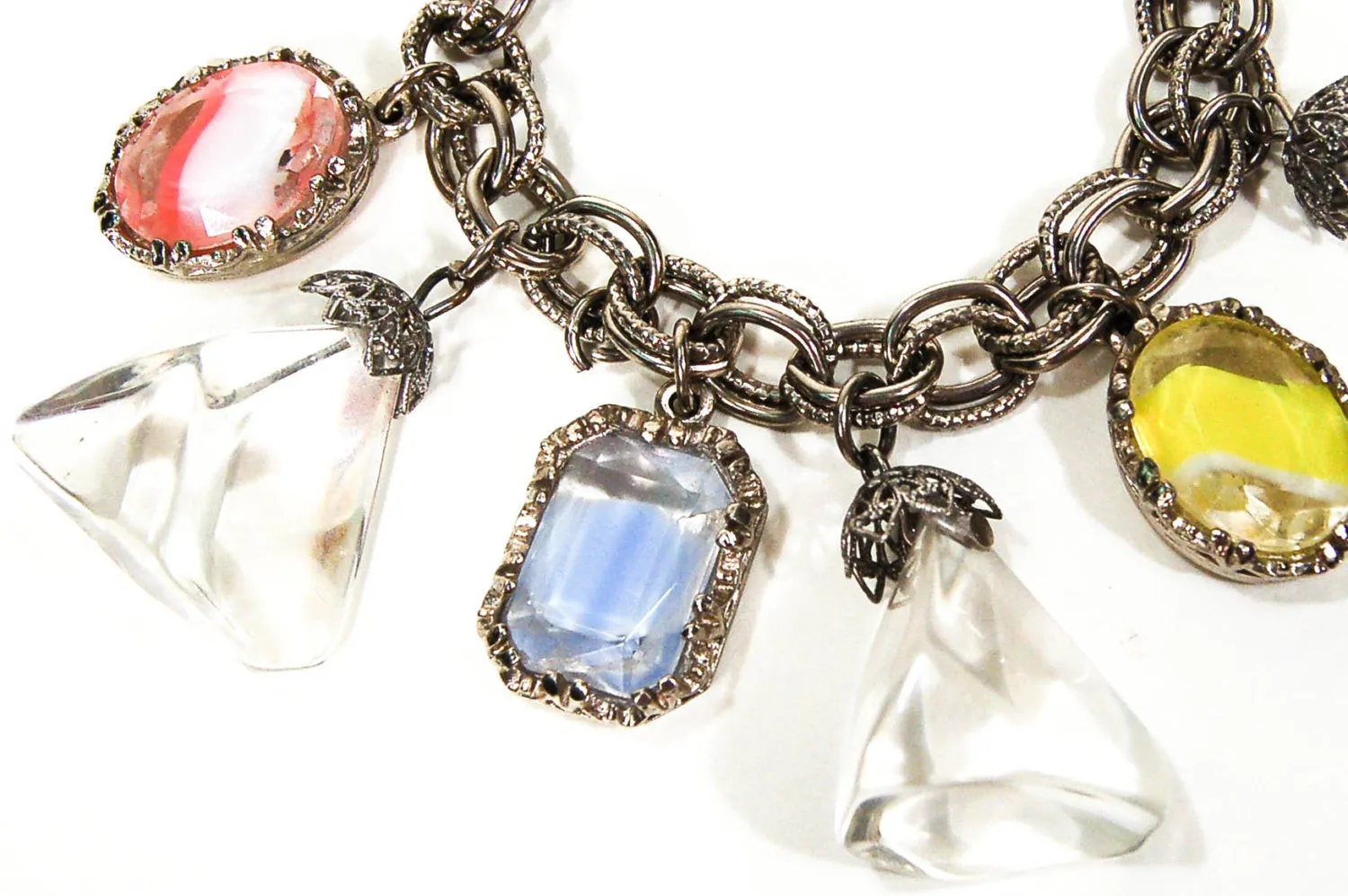 Pretty Pastel Colors and Lucite Cubes Charm Bracelet Mid Century Modern Era
