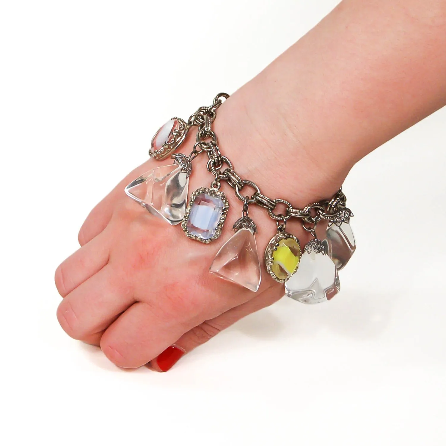 Pretty Pastel Colors and Lucite Cubes Charm Bracelet Mid Century Modern Era