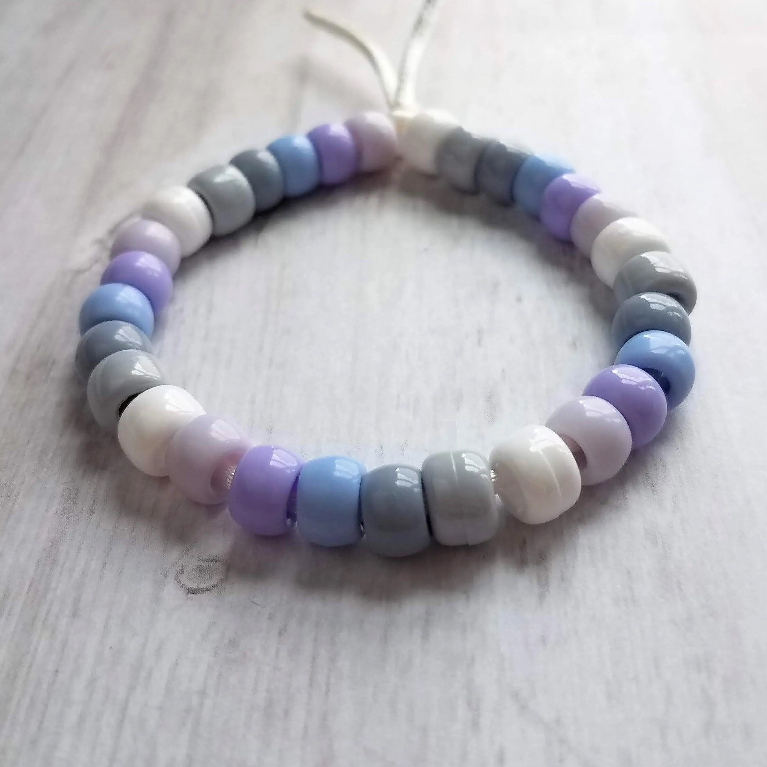 Purple Bracelet, purple bead bracelet, big bead bracelet, large bead bracelet, chunky beads, pony bead bracelet, tie on cord, knot tie cord