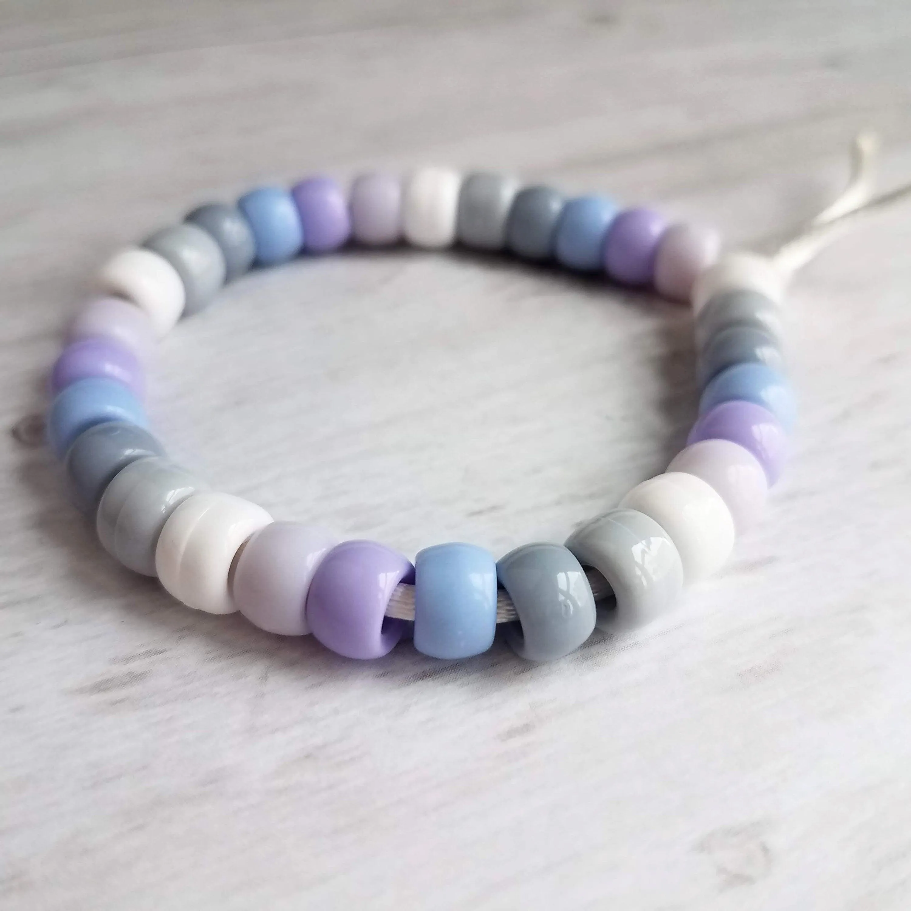 Purple Bracelet, purple bead bracelet, big bead bracelet, large bead bracelet, chunky beads, pony bead bracelet, tie on cord, knot tie cord