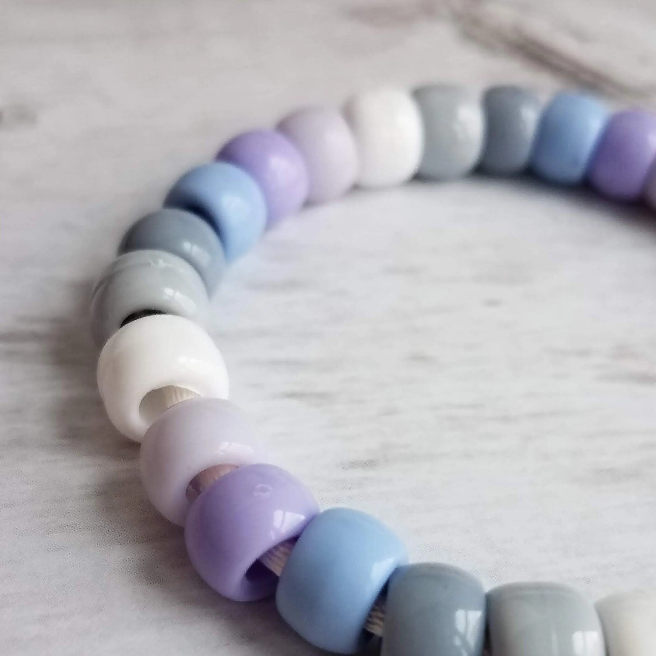 Purple Bracelet, purple bead bracelet, big bead bracelet, large bead bracelet, chunky beads, pony bead bracelet, tie on cord, knot tie cord