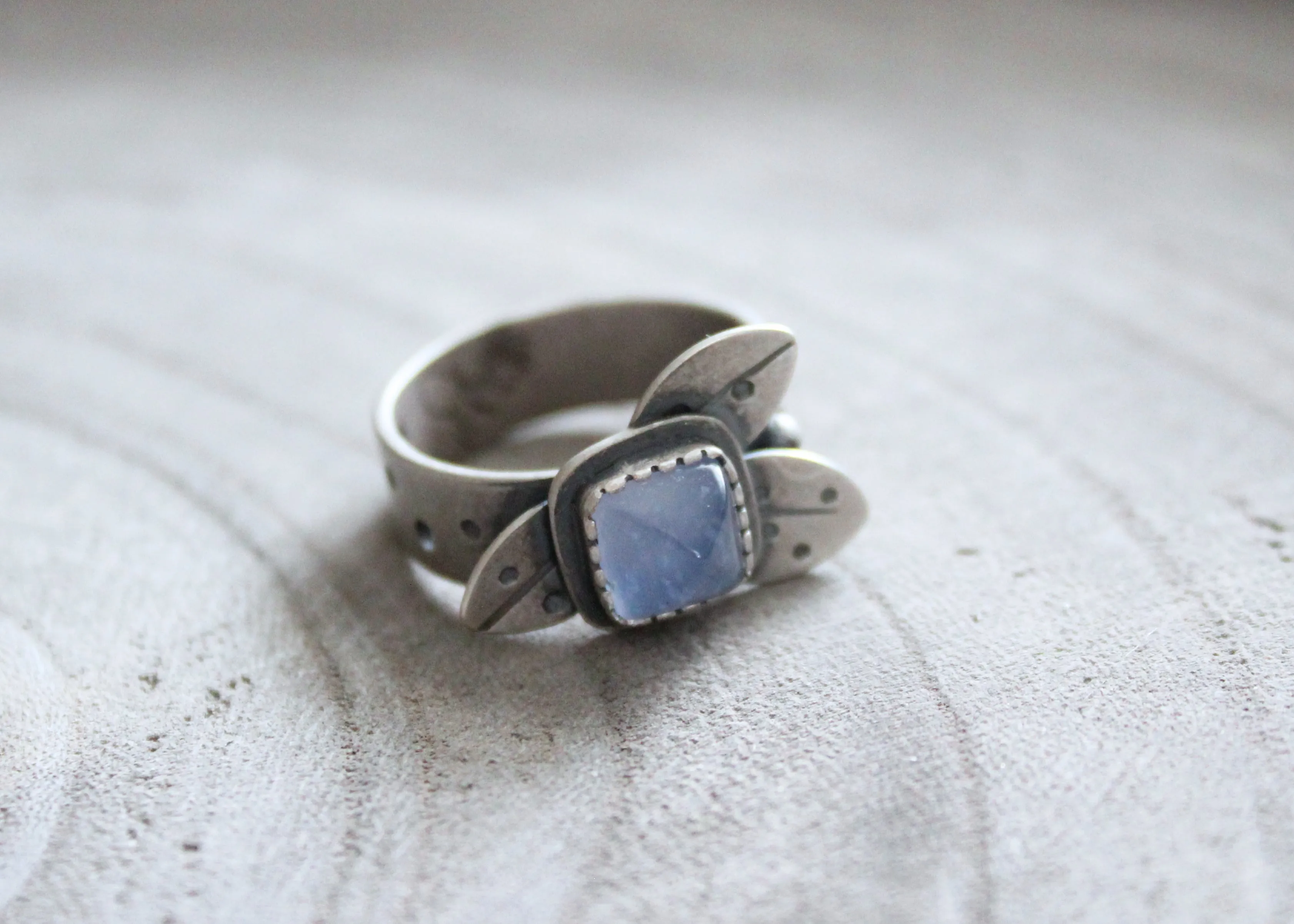 Purple Chalcedony Silver Leaf Ring