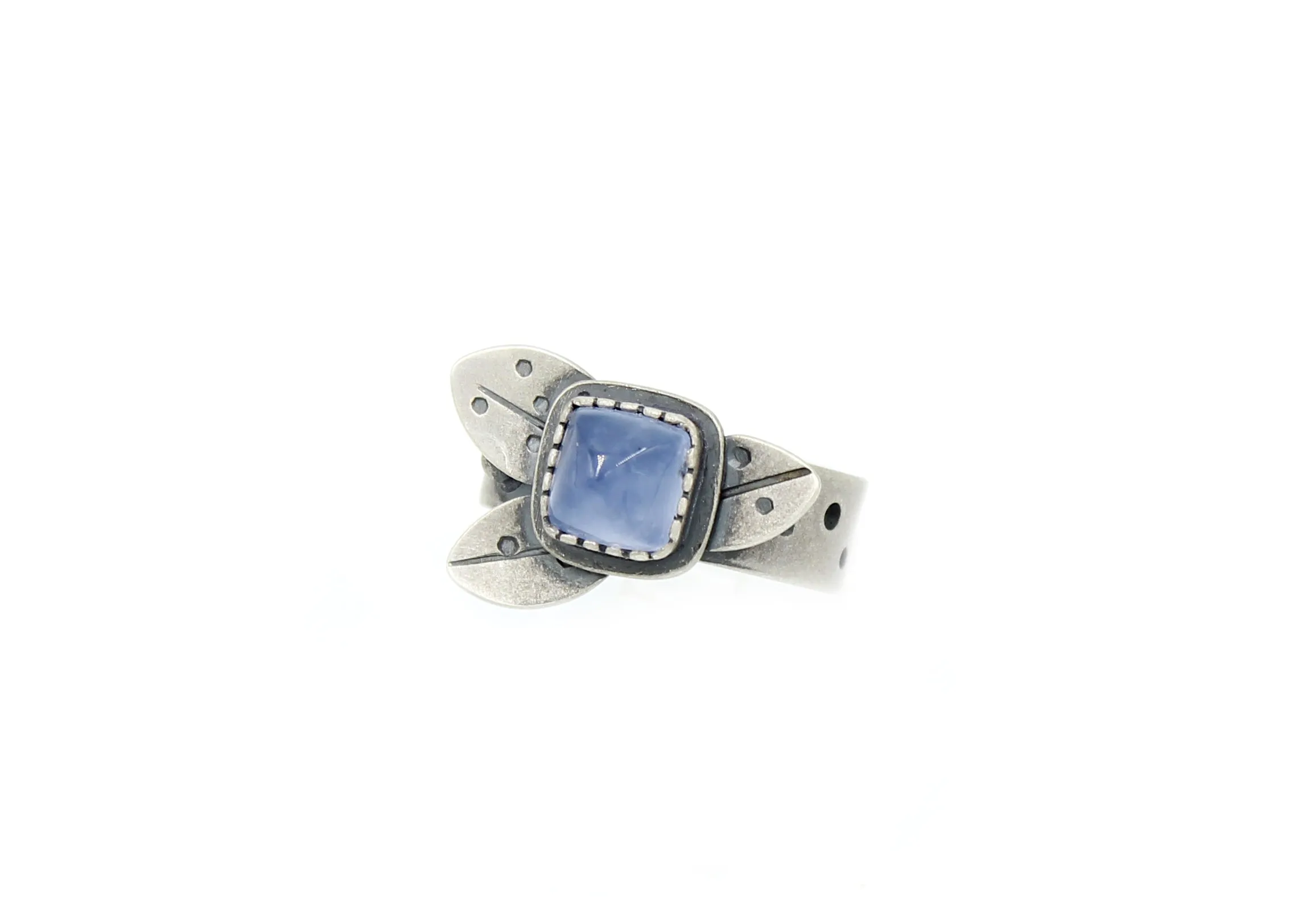 Purple Chalcedony Silver Leaf Ring