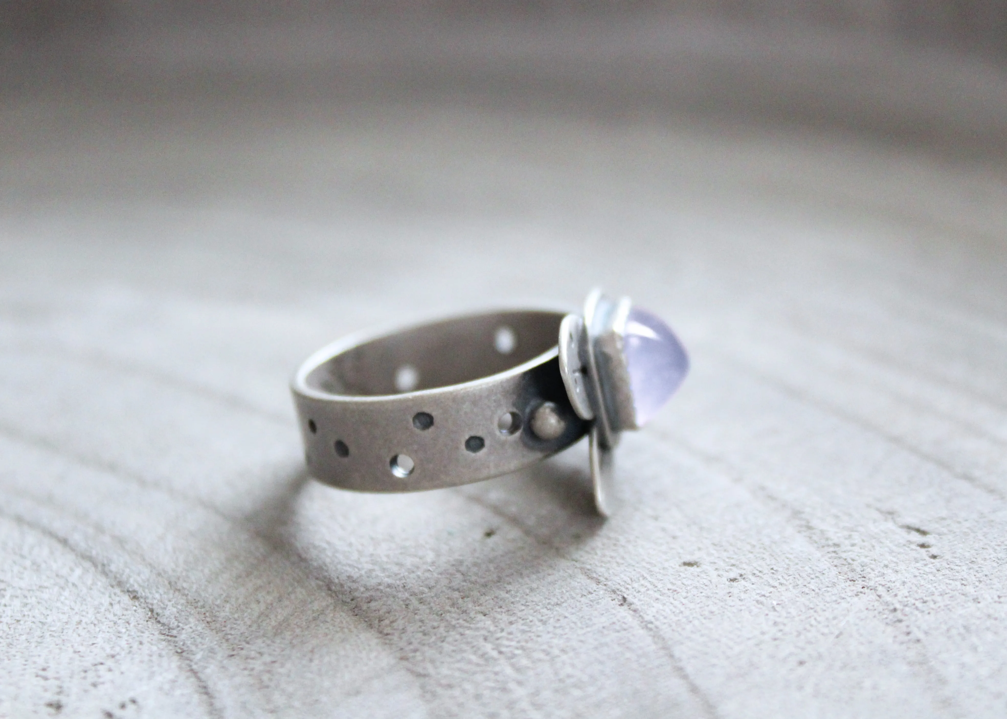 Purple Chalcedony Silver Leaf Ring