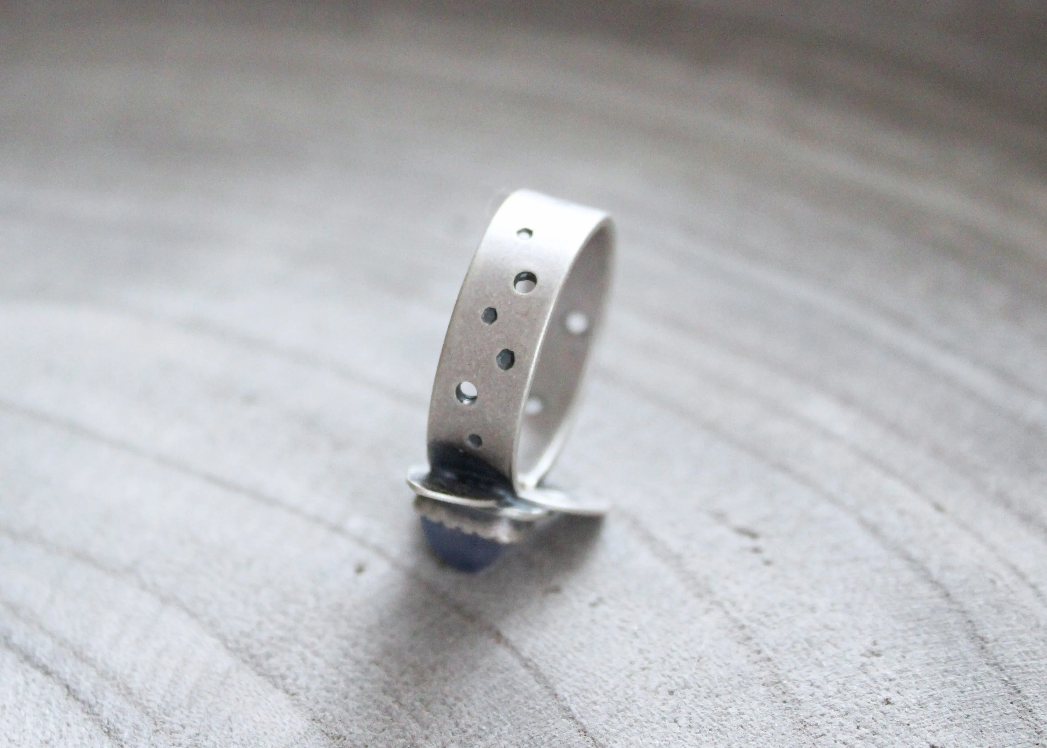 Purple Chalcedony Silver Leaf Ring