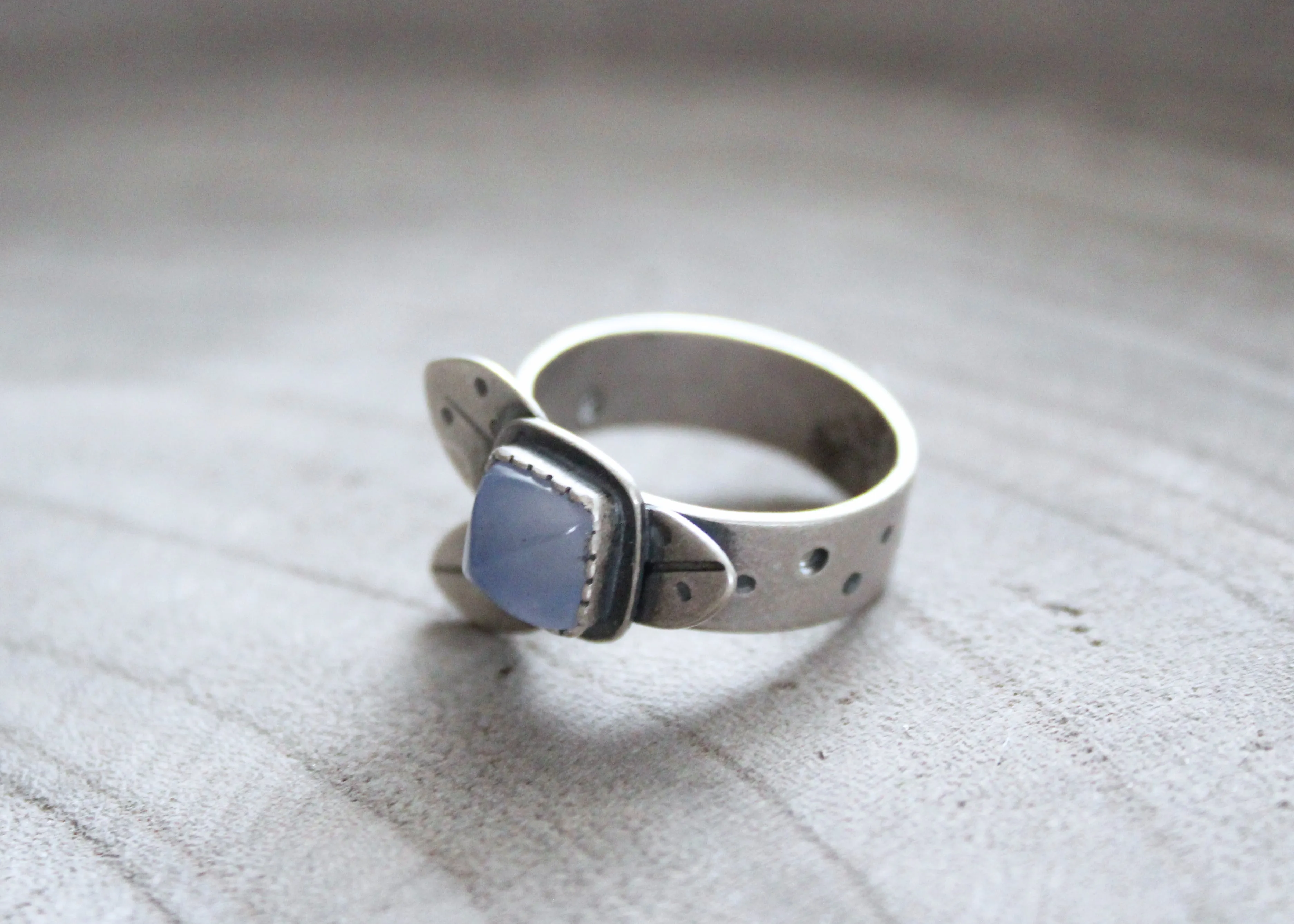 Purple Chalcedony Silver Leaf Ring