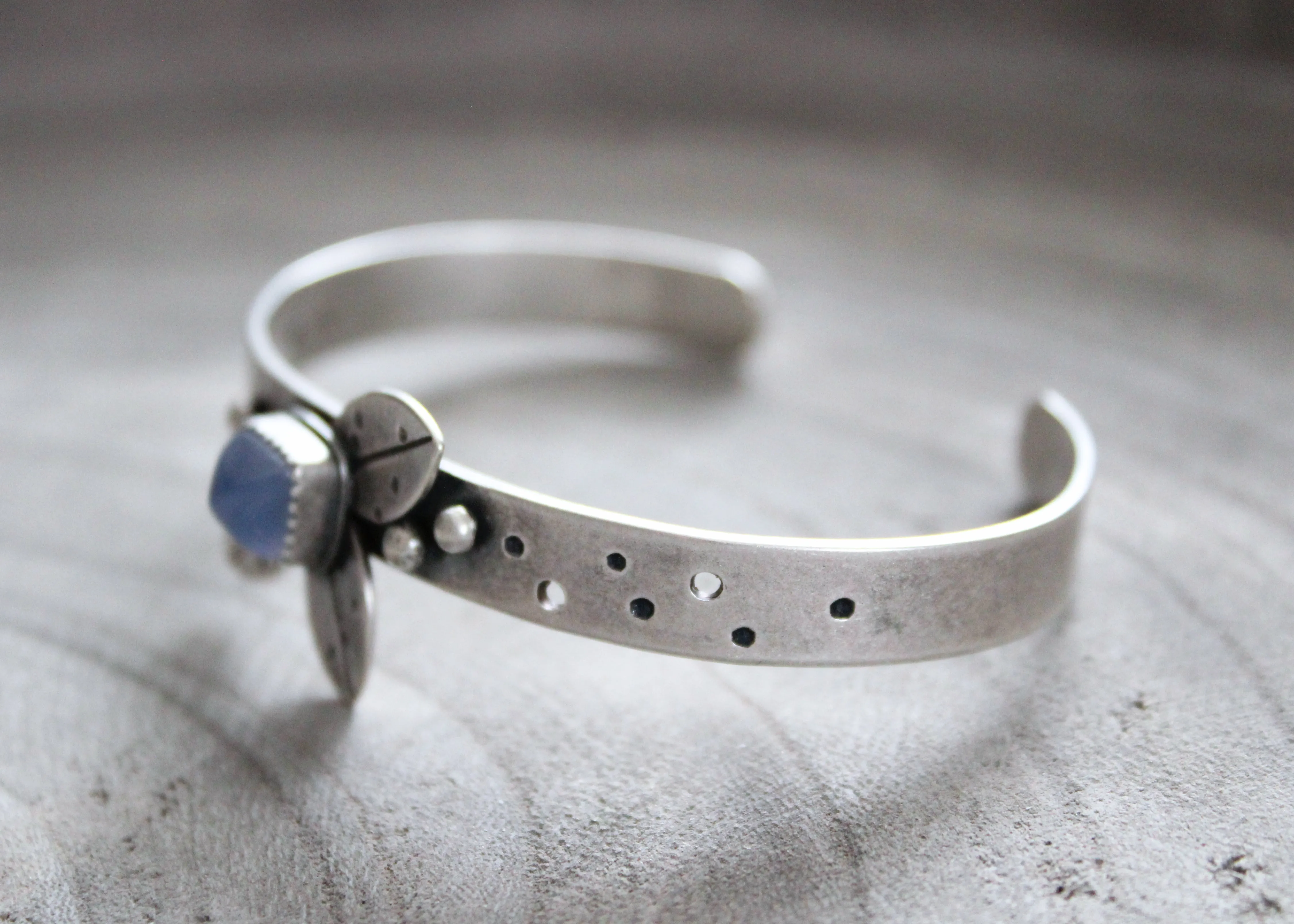 Purple Chalcedony Sterling Silver Leaf Cuff Bracelet