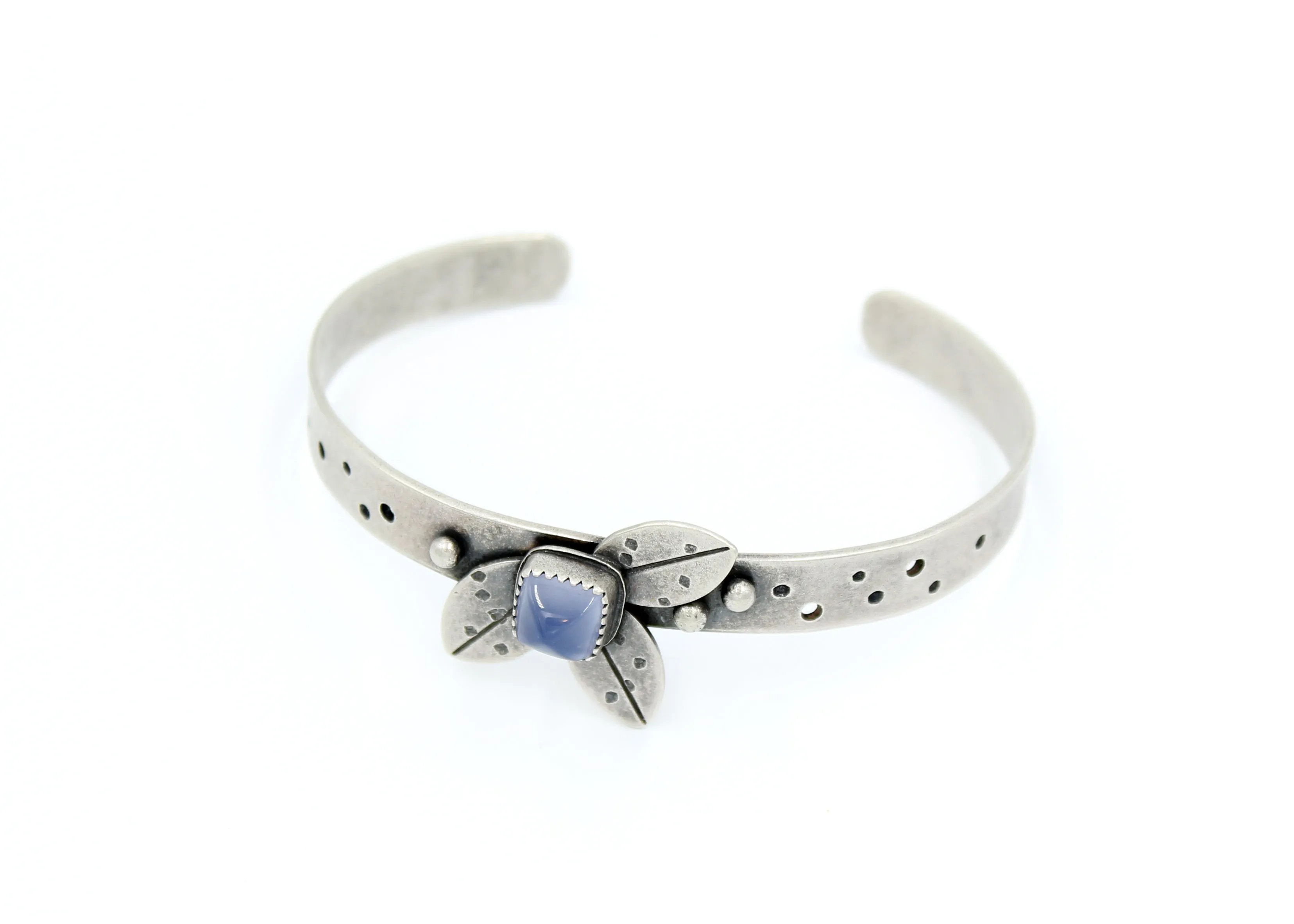 Purple Chalcedony Sterling Silver Leaf Cuff Bracelet