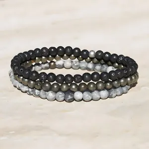 Pyrite Lava and Jasper Men's Bracelet Stack