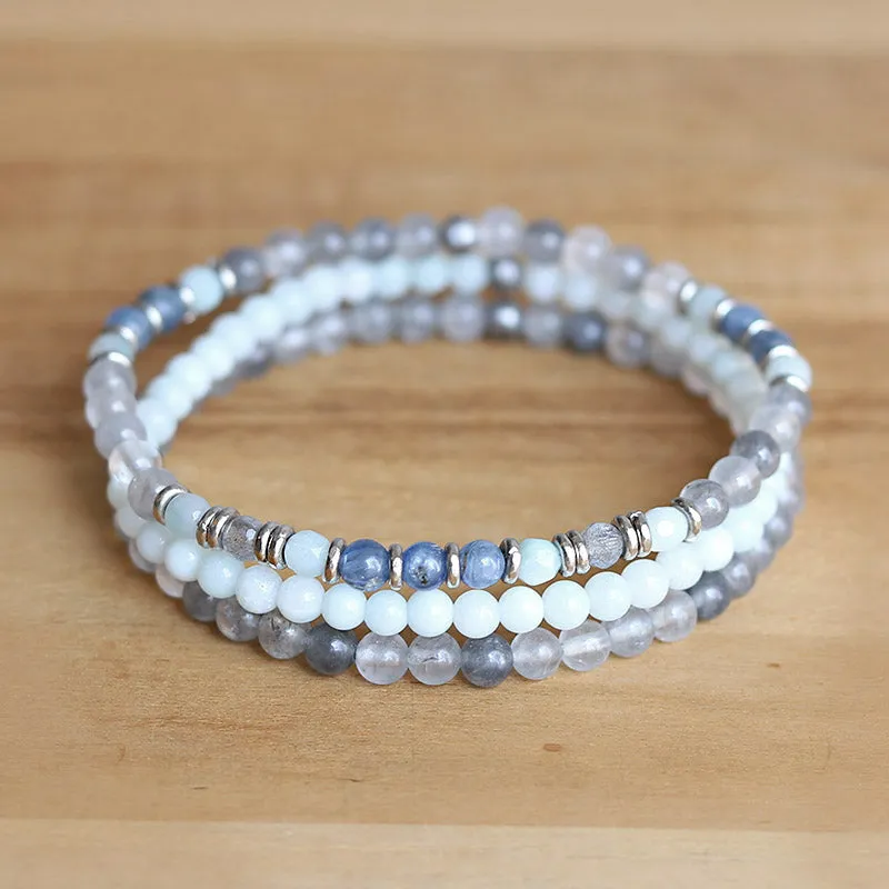 "Calm" Kyanite Quartz and Amazonite Delicate Bracelet Stack