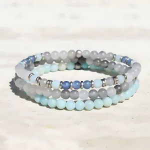 "Calm" Kyanite Quartz and Amazonite Delicate Bracelet Stack