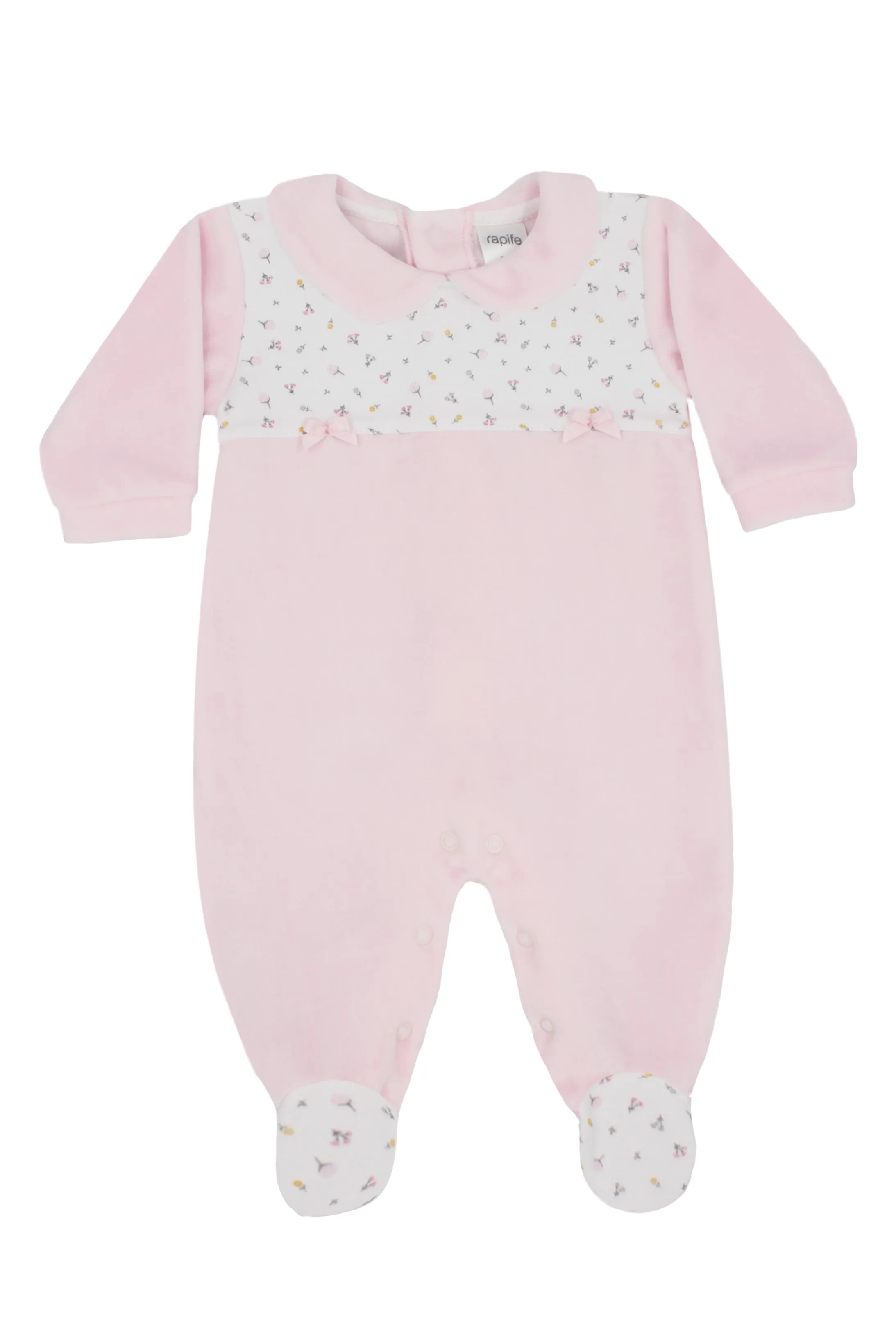"Dottie" Pink Velour Floral Sleepsuit