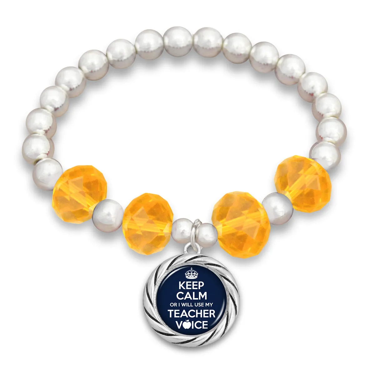 "Keep Calm Or I Will Use My Teacher Voice"  Beaded Stretch Bracelet
