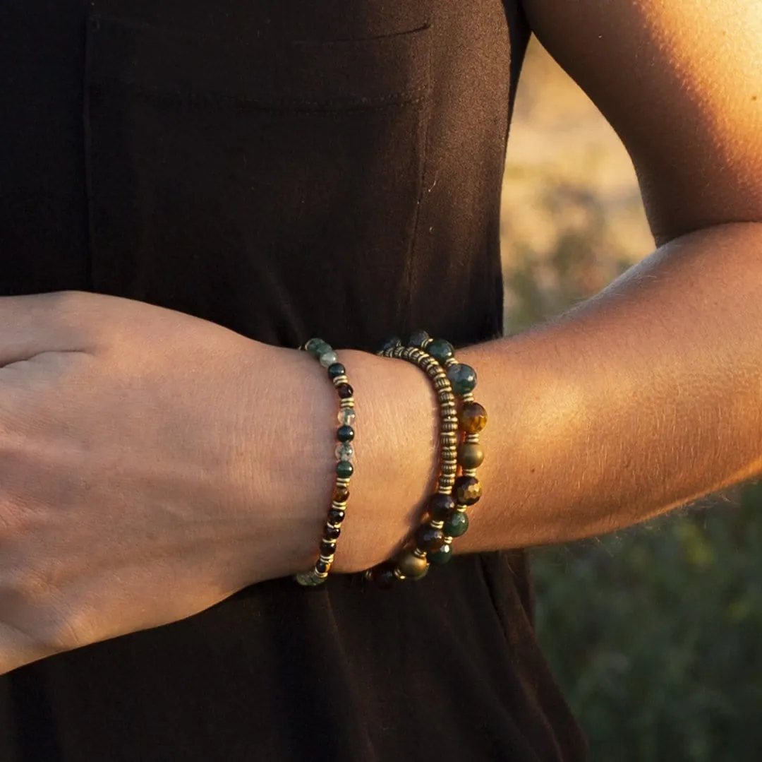 "Prosperity & Abundance" Moss Agate and Smoky Quartz Delicate Gemstone Bracelet